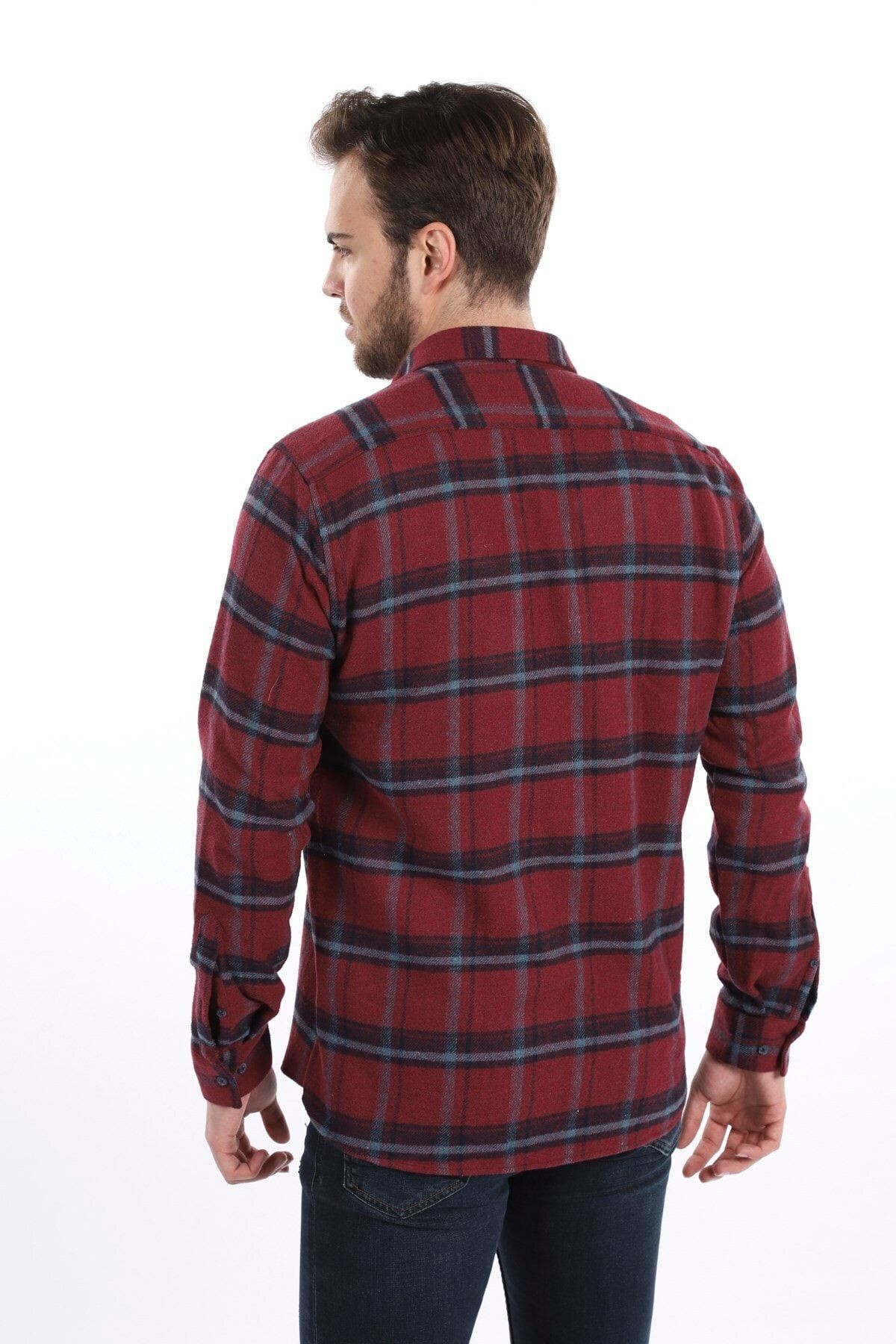 Bordo Slim Fit Oduncu Gömlek