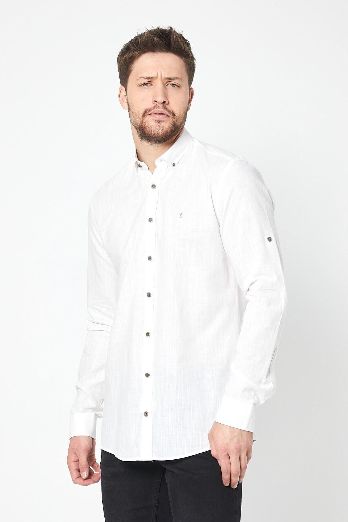 Keten Kırık Beyaz Slim Fit Uzun Kol Gömlek