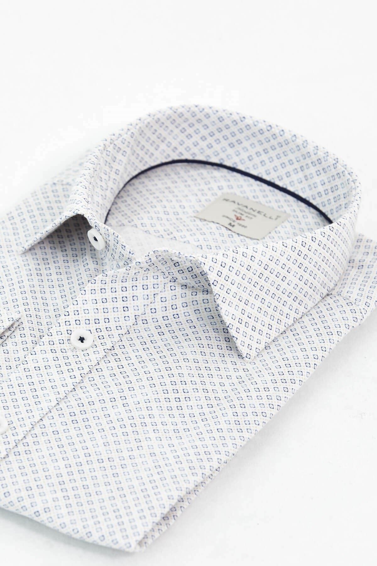 Beyaz Baskılı Slim Fit Uzun Kol Gömlek