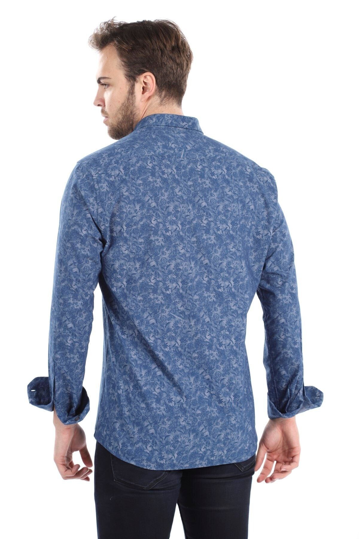 Baskılı Lacivert Slim Fit Gömlek