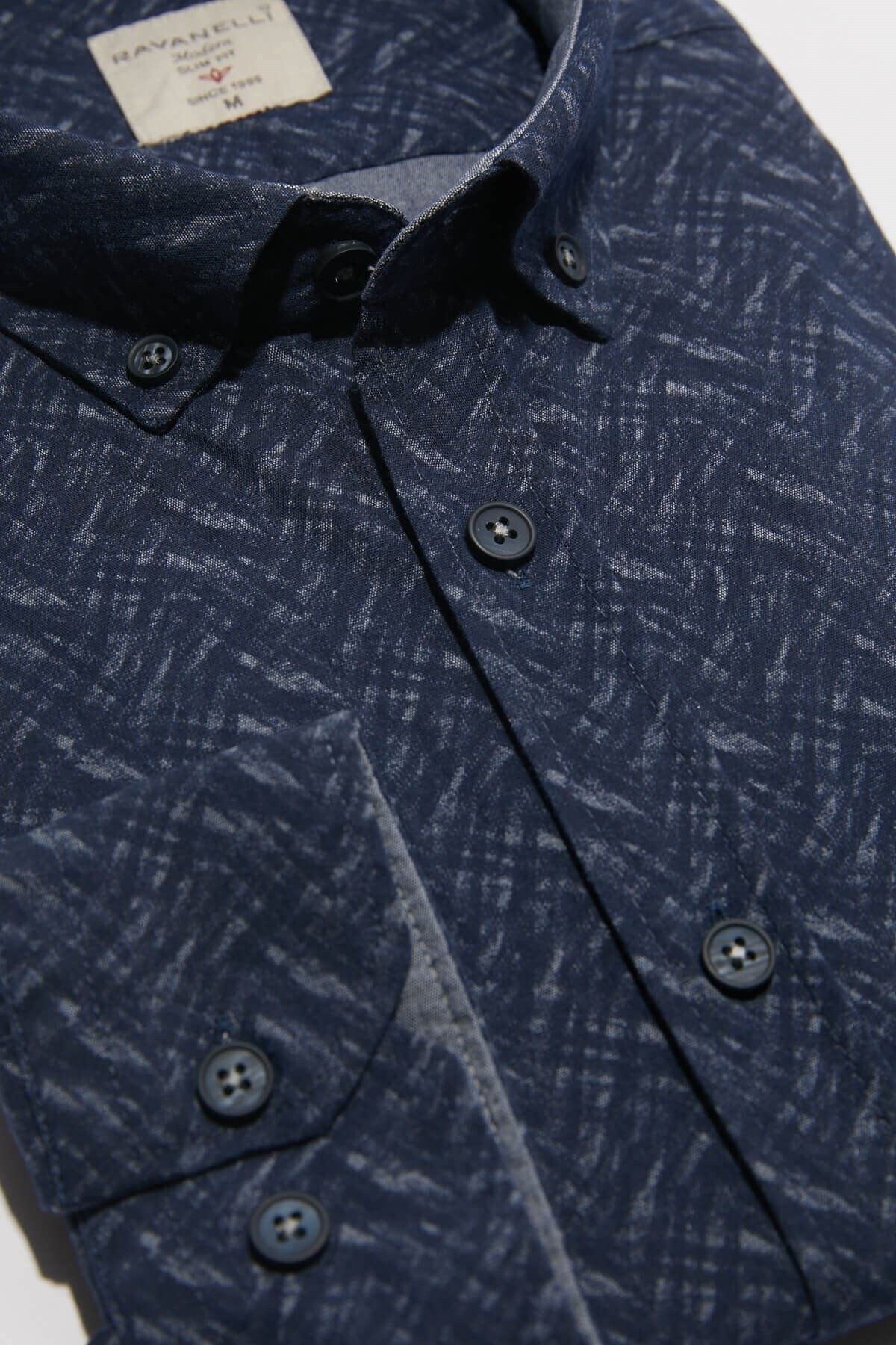 Baskılı Bordo Slim Fit Uzun Kol Gömlek