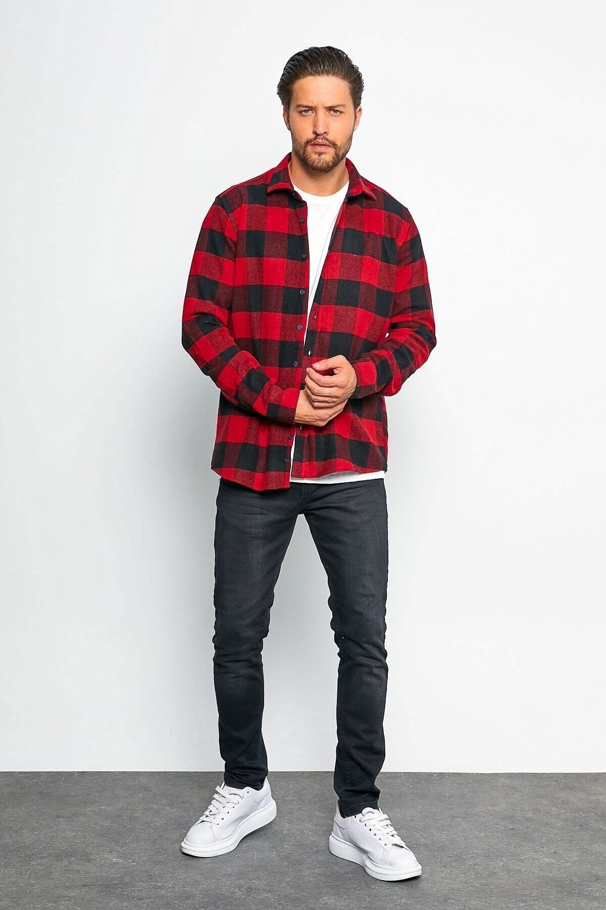 Kırmızı Slim Fit Oduncu Gömlek