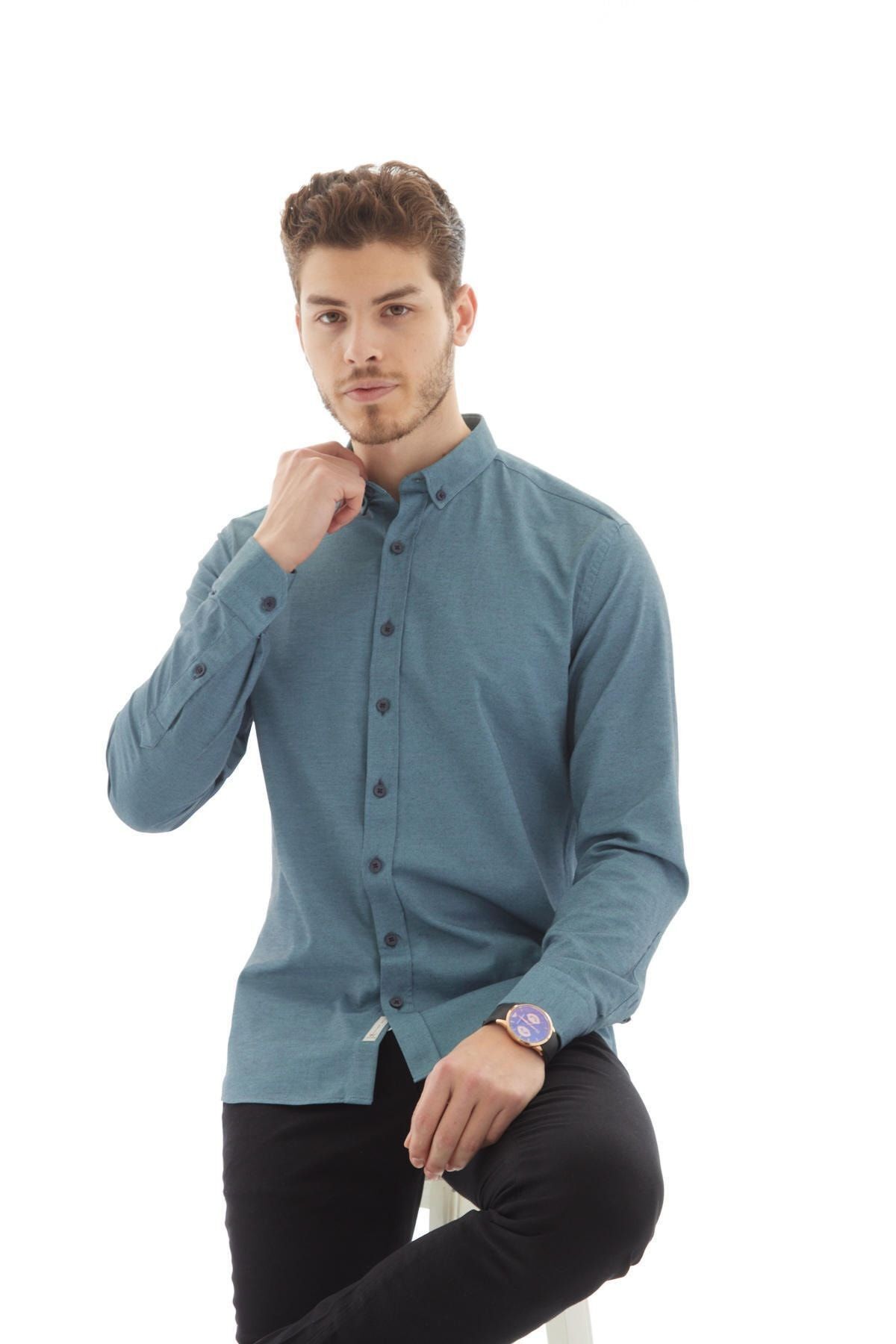 Vessmen Bordo Dar Kesim Slim Fit Yaka Düğmeli Uzun Kol Erkek Gömlek