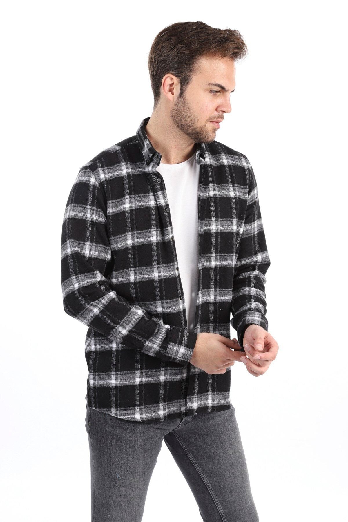 Siyah Slim Fit Oduncu Gömlek