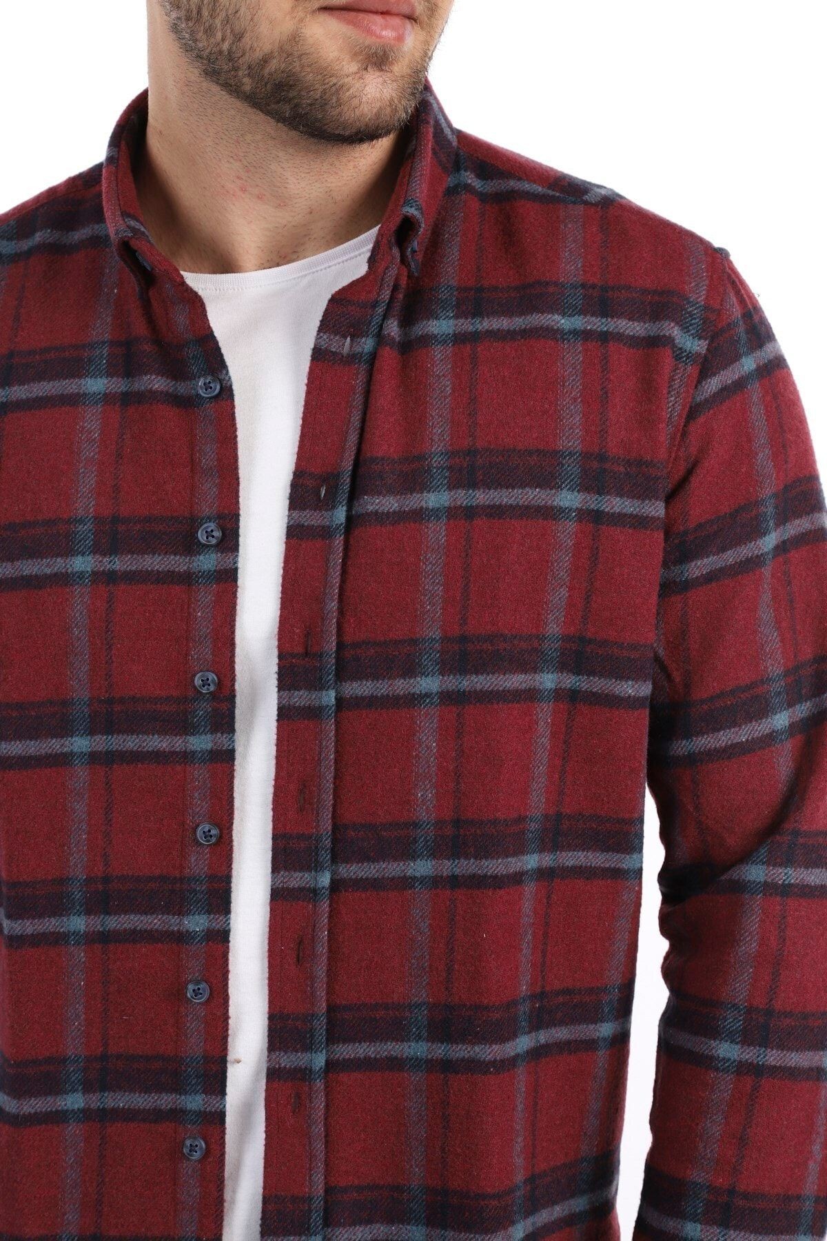 Bordo Slim Fit Oduncu Gömlek