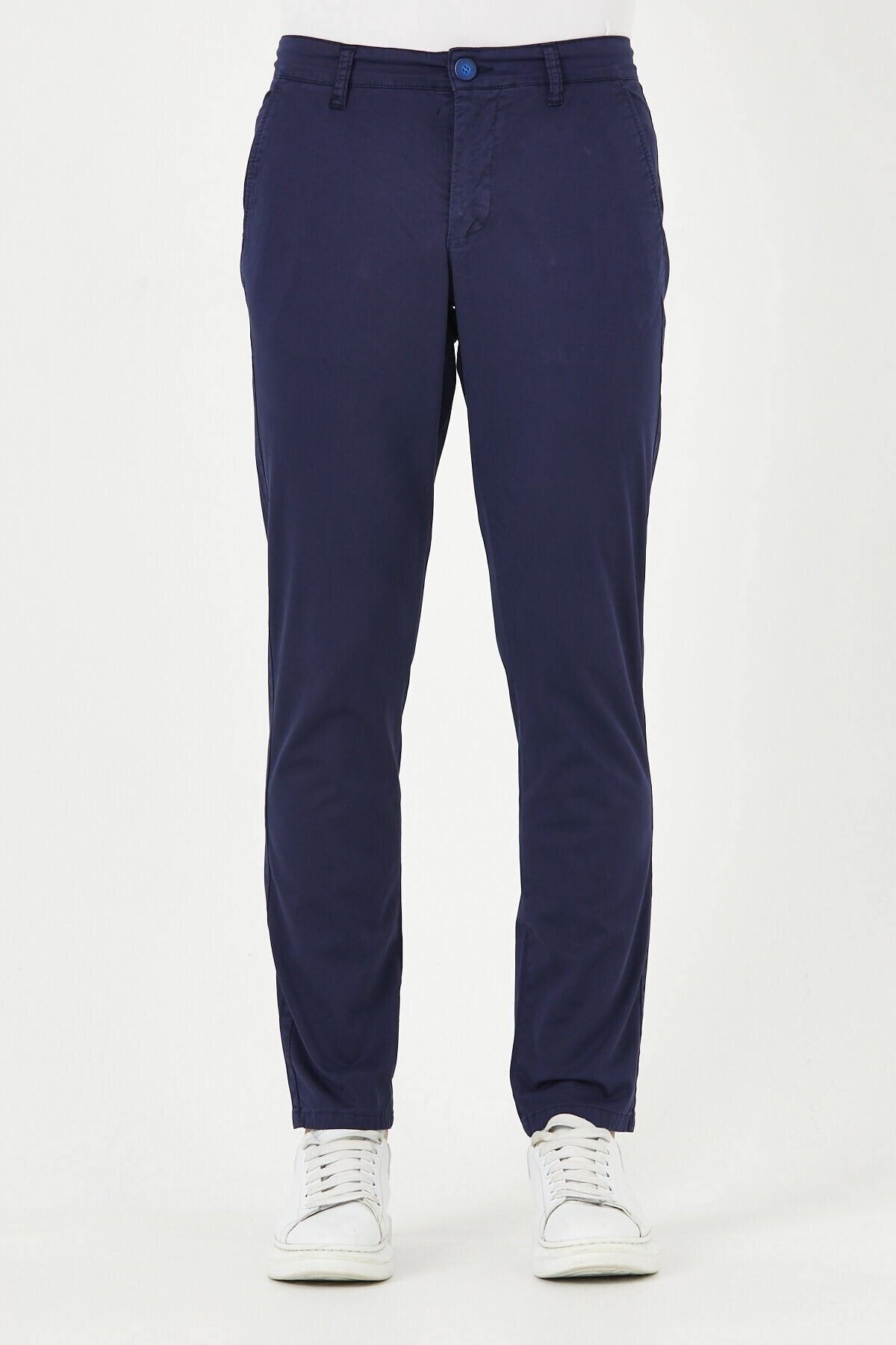 Açık Lacivert Gabardin Chıno Yan Cepli Keten Regular Fit Pantolon