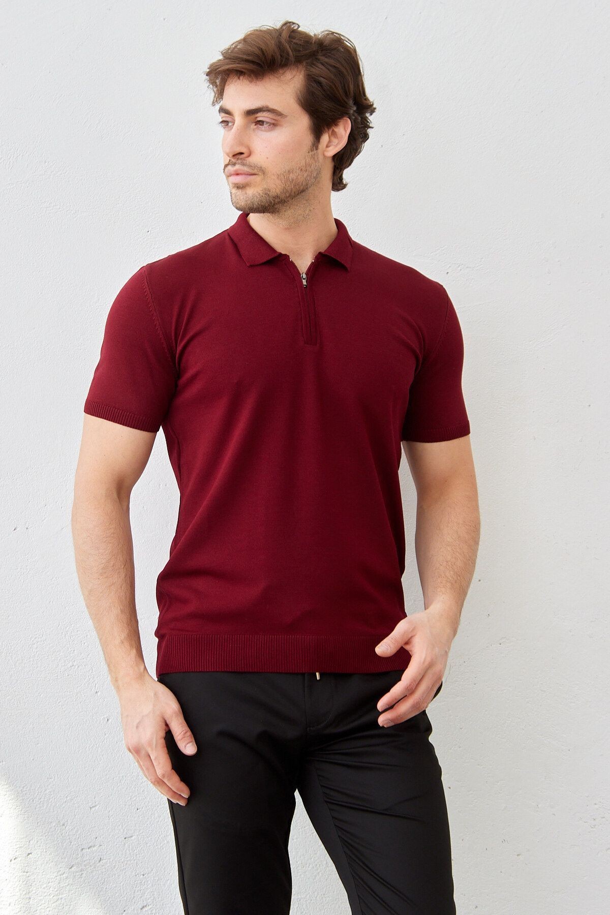 Erkek Modern Slim Fit Fermuarlı Polo Yaka T-Shirt