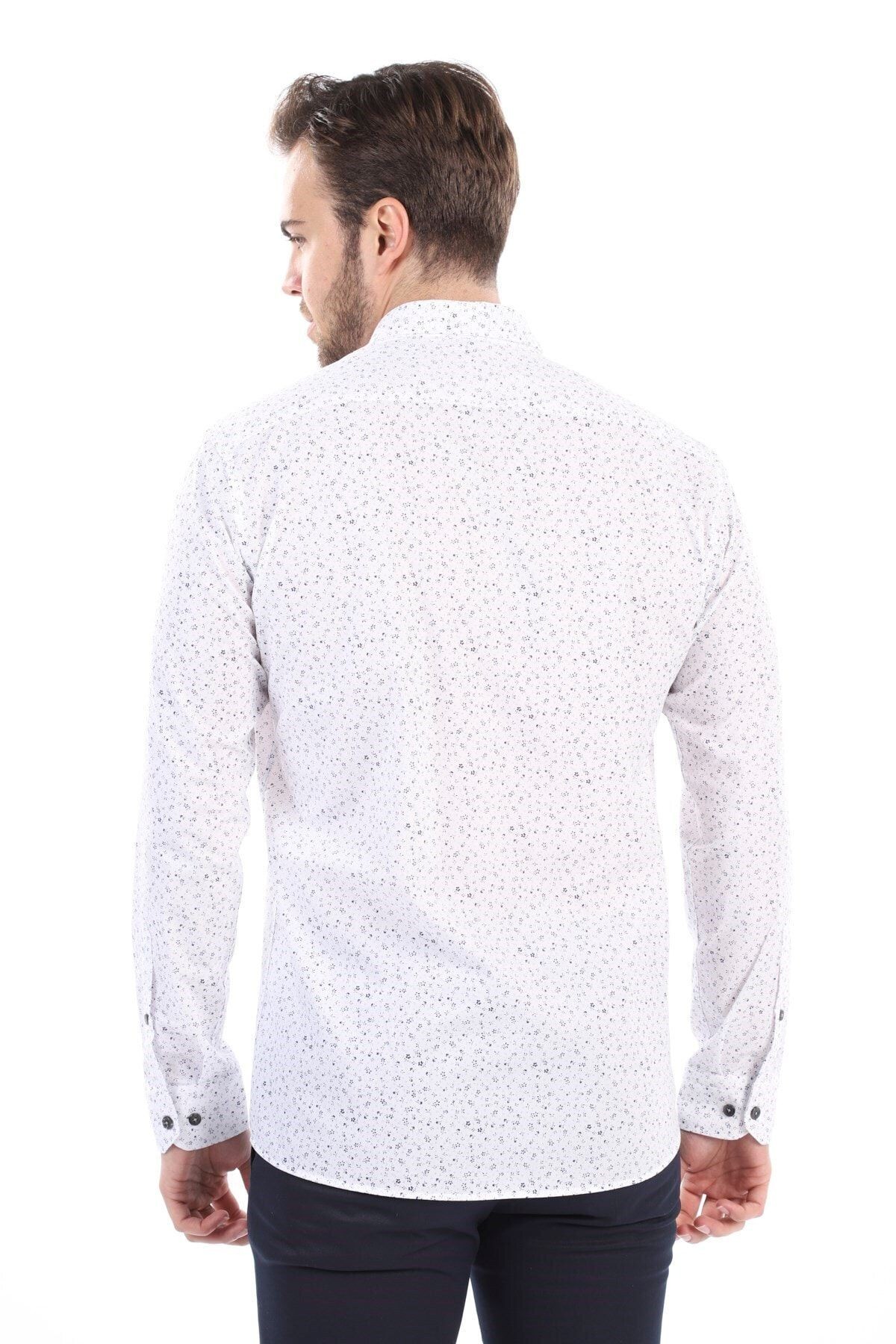 Baskılı Beyaz Slim Fit Gömlek