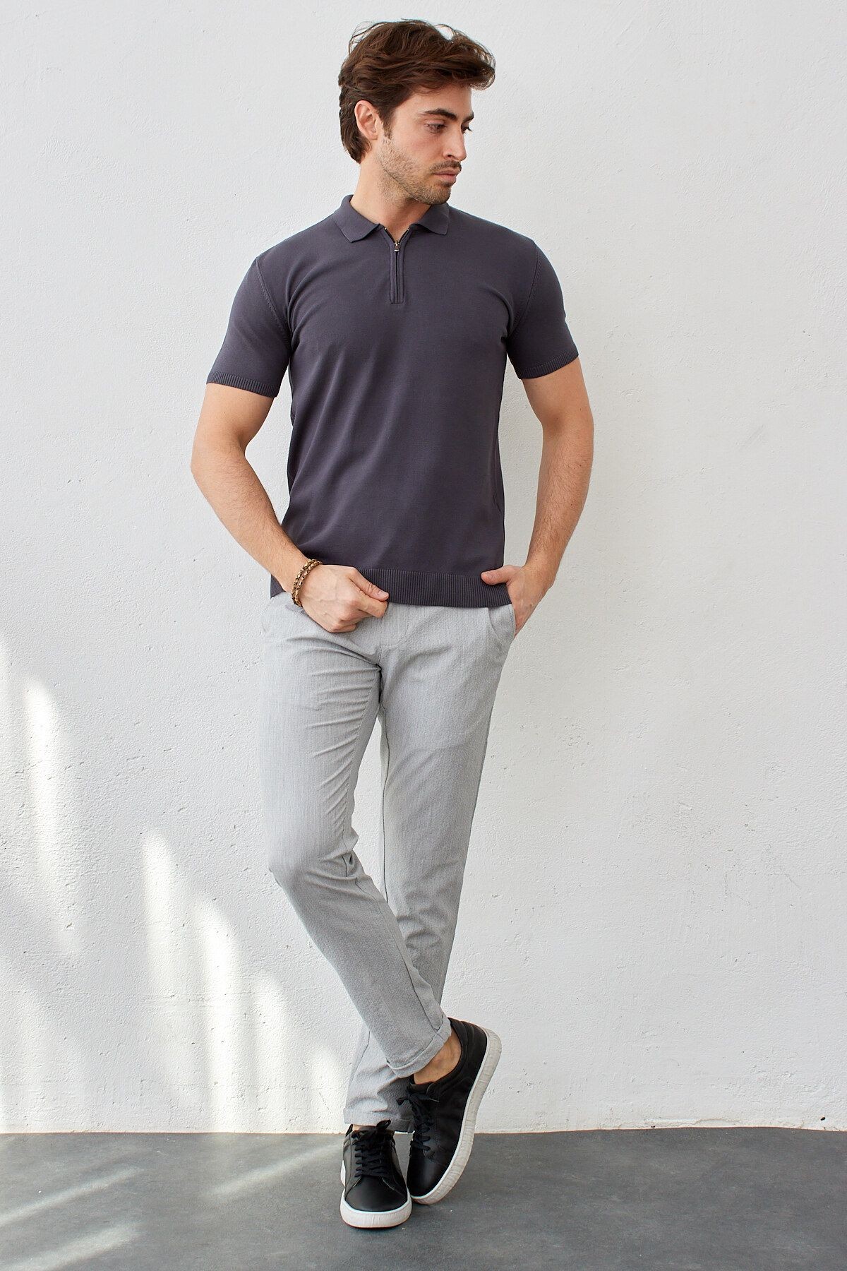 Erkek Modern Slim Fit Fermuarlı Polo Yaka T-Shirt