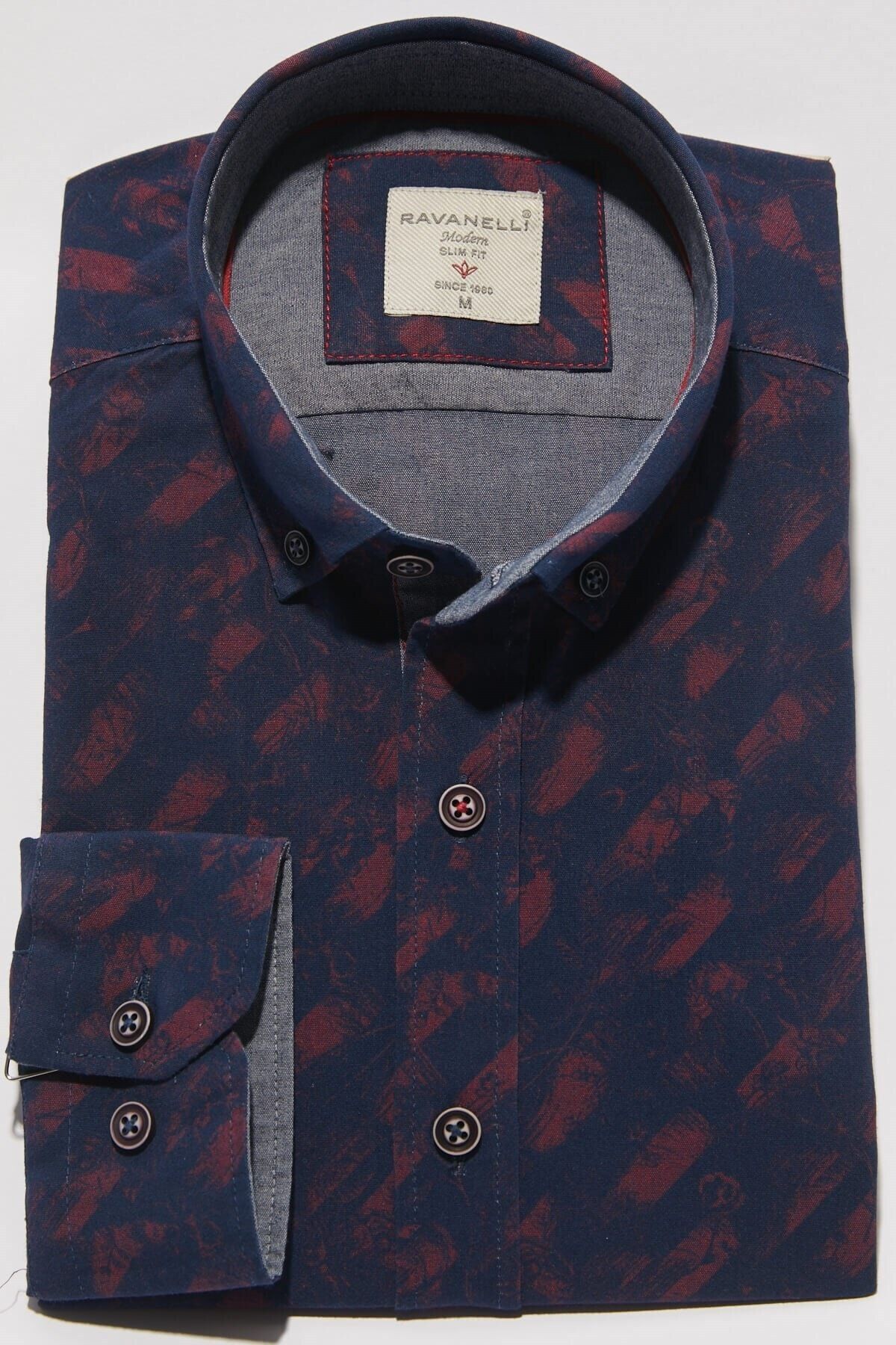 Baskılı Bej Slim Fit Uzun Kol Gömlek