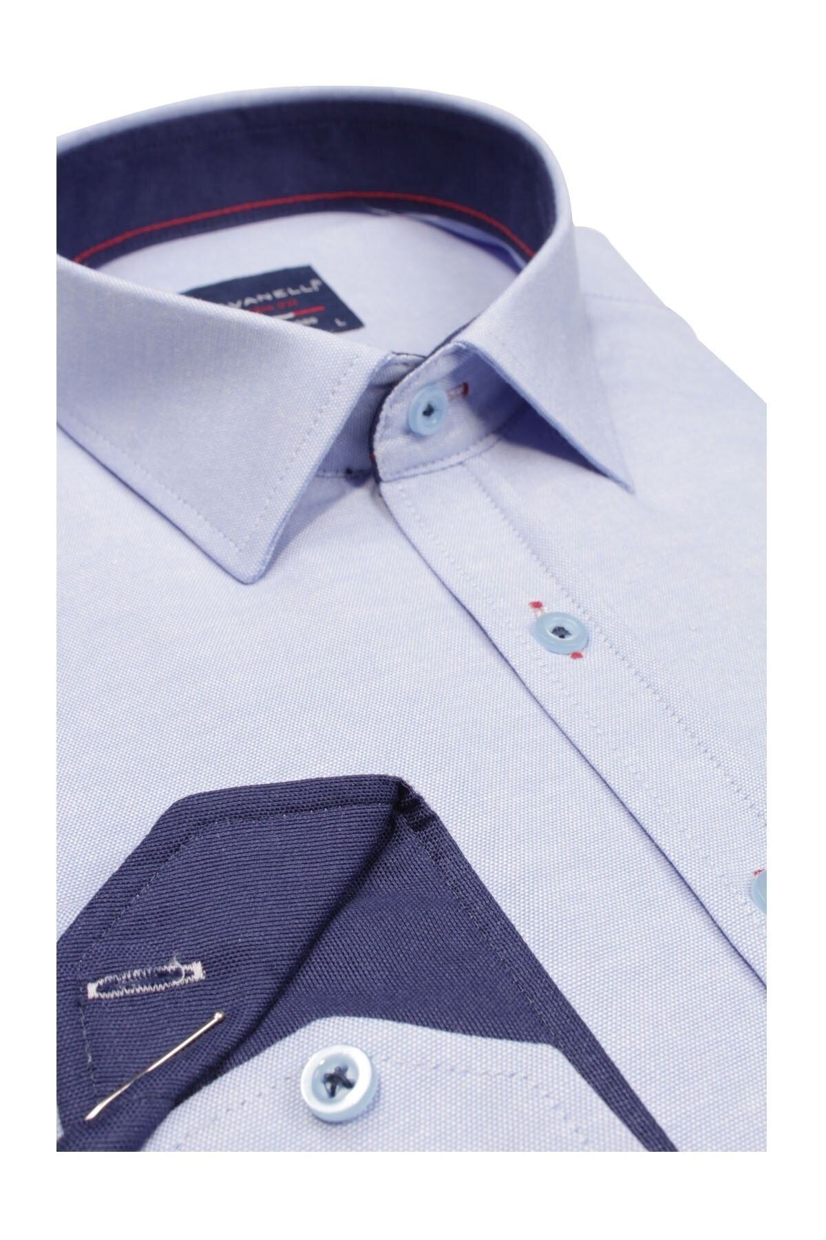 Erkek Mavi Slim Fit Şambre Uzun Kol Gömlek