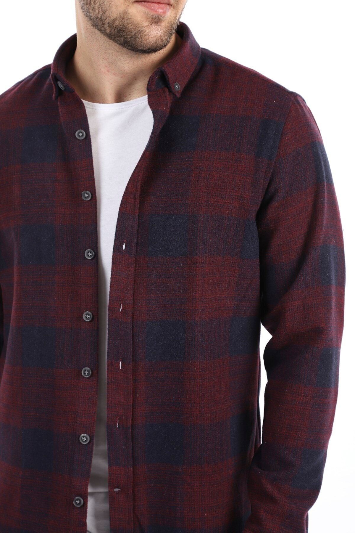 Bordo Slim Fit Oduncu Gömlek