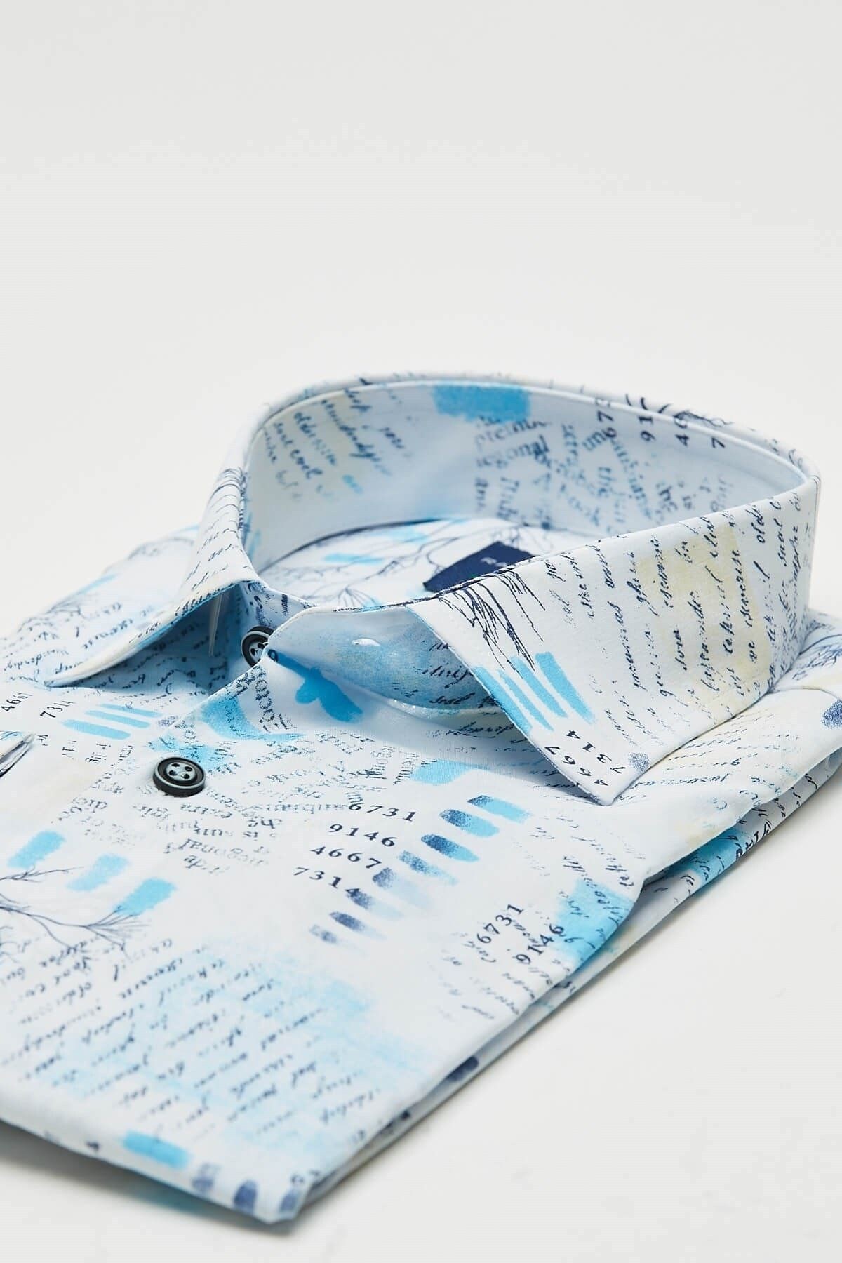 Baskılı Beyaz Extra Slim Fit Uzun Kol Gömlek