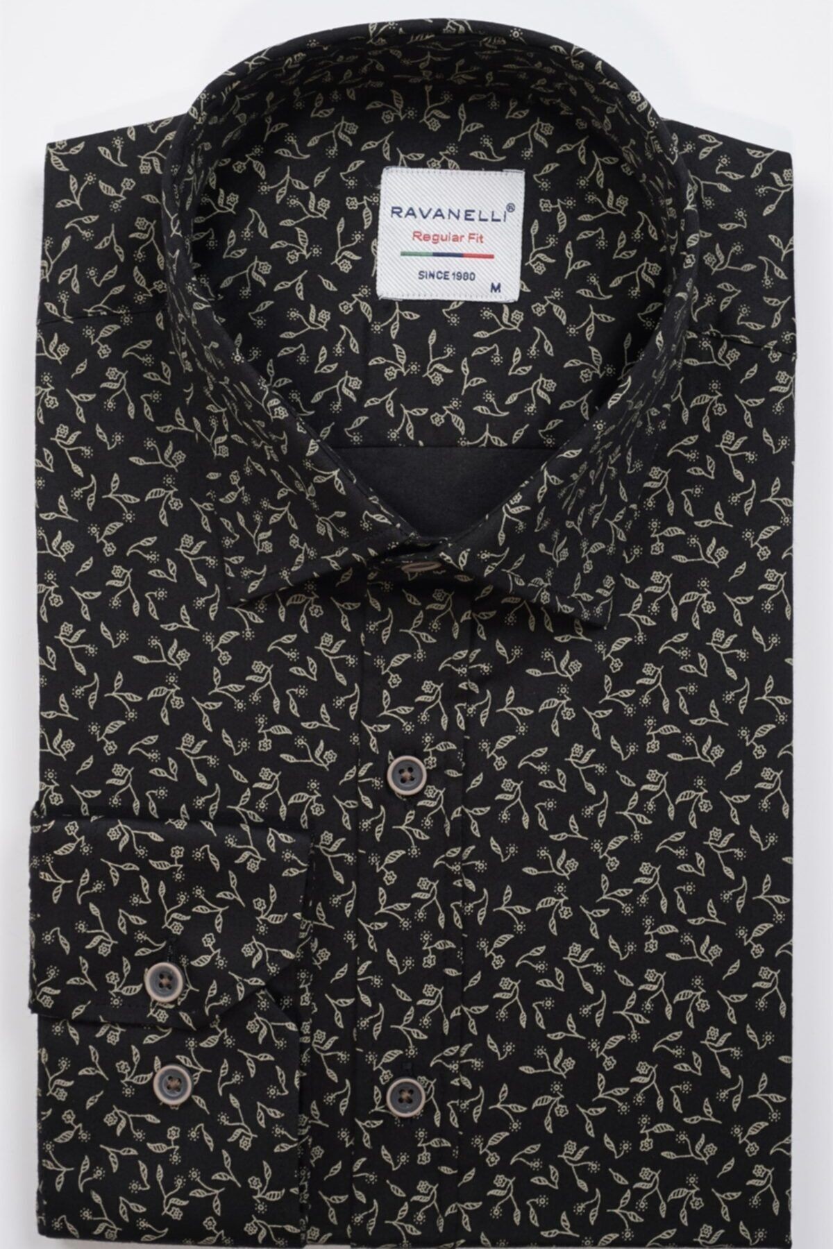 Erkek Siyah Regular Fit Dijital Baskılı Gömlek