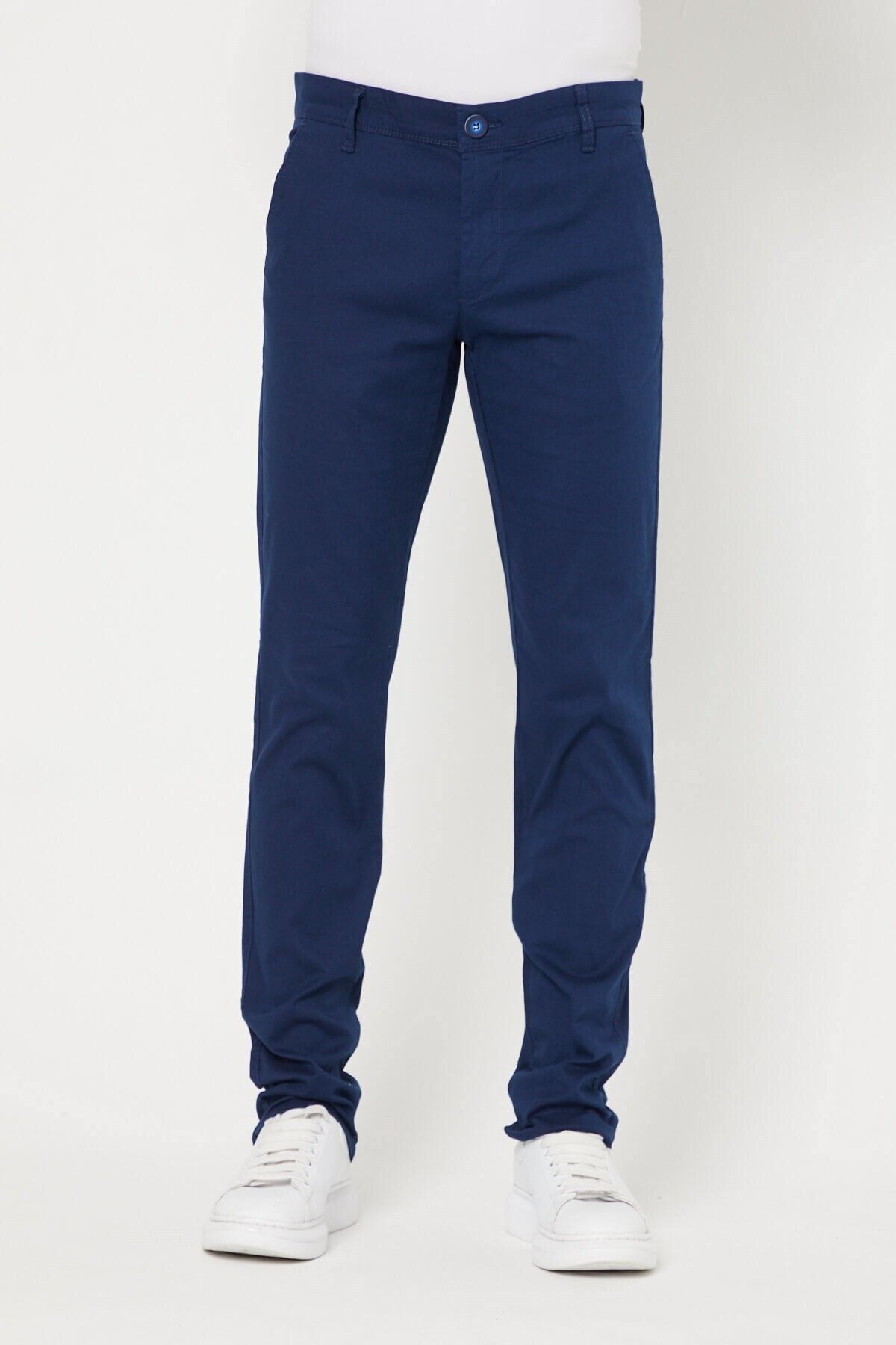 Lacivert Chıno Yan Cepli Mikro Desen Keten Regular Fit Pantolon