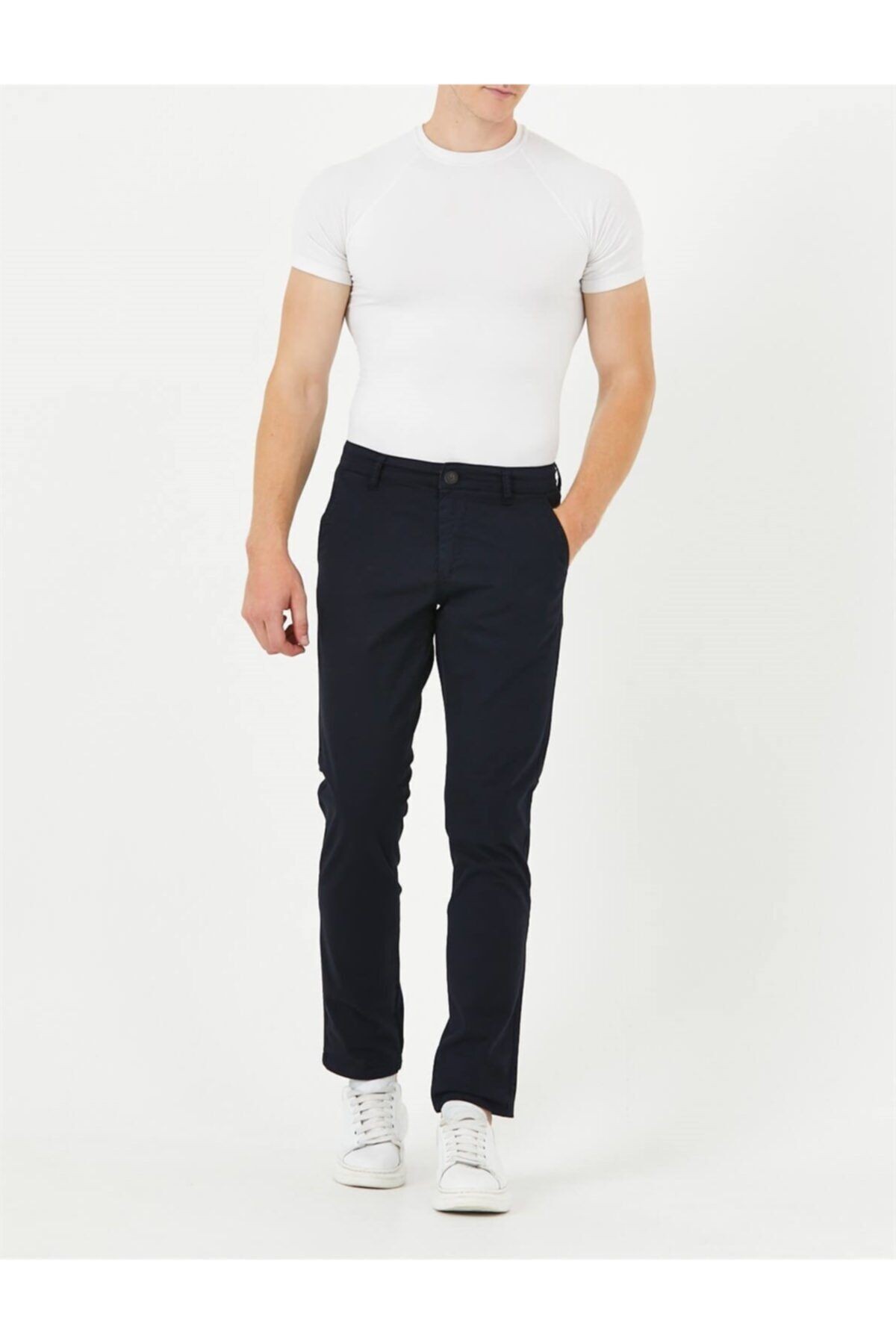 Lacivert Gabardin Chıno Yan Cepli Keten Regular Fit Pantolon