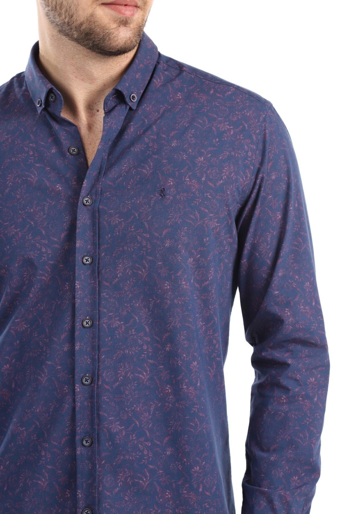 Baskılı Bordo Slim Fit Gömlek