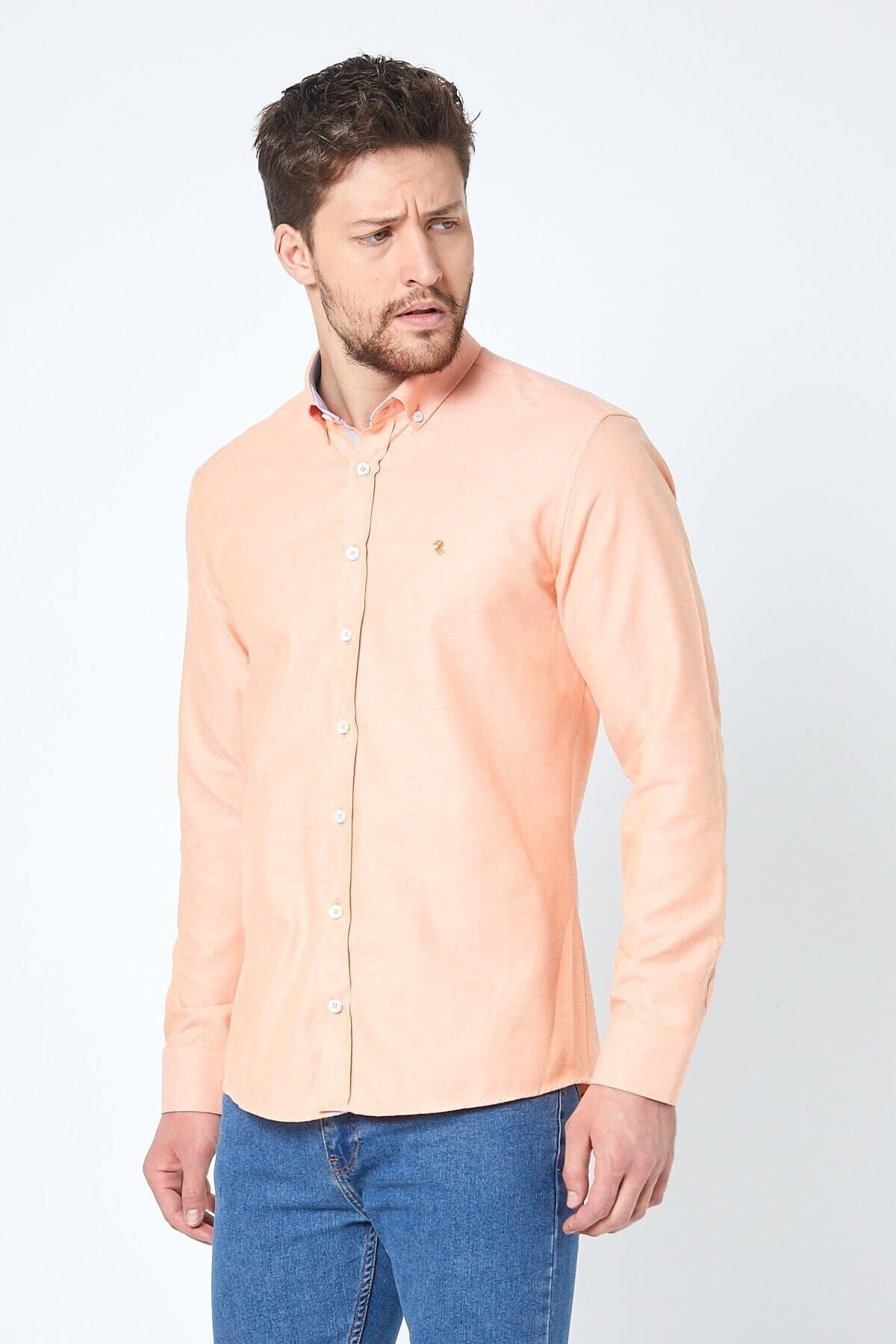 Turuncu Slim Fit Uzun Kol Gömlek