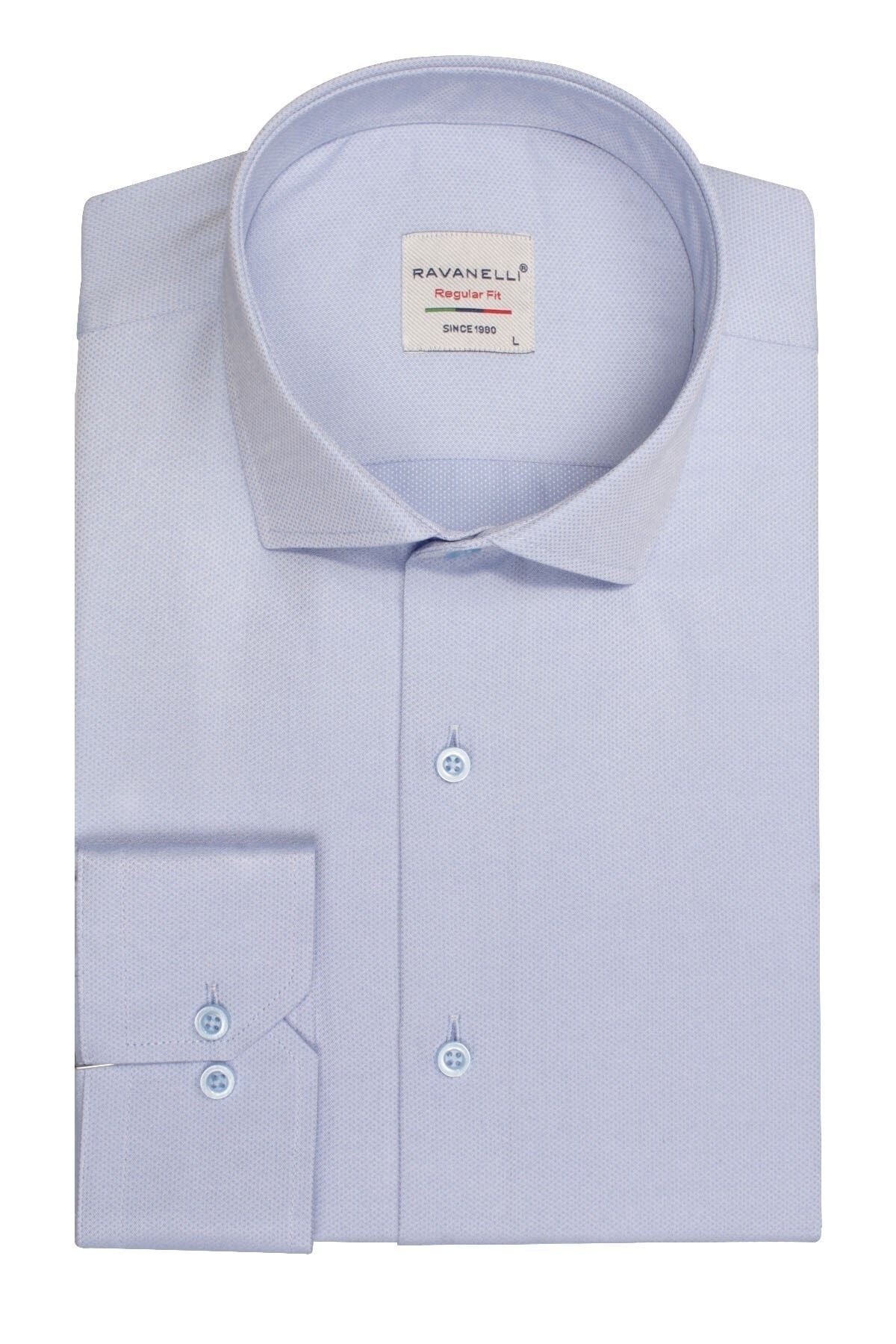 Erkek Mavi Regular Fit Armürlü Erkek Gömlek