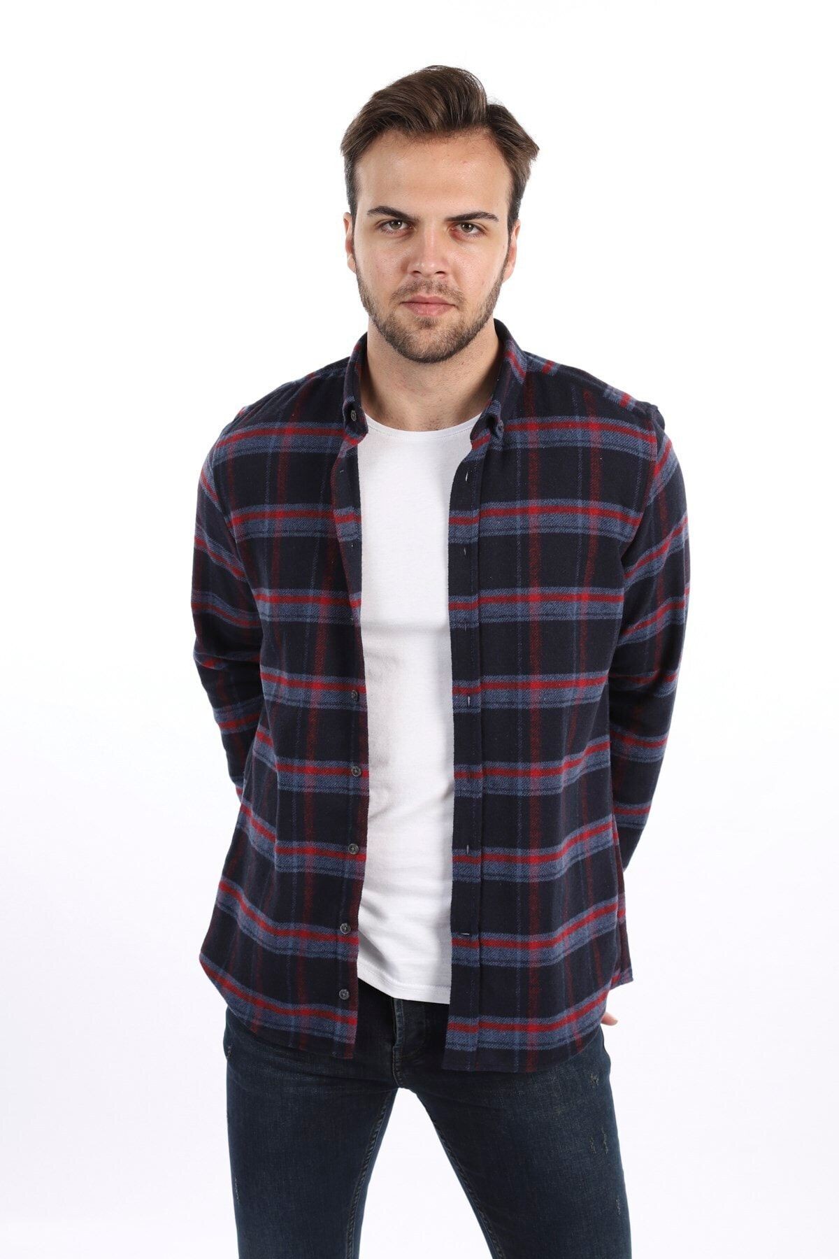 Lacivert Slim Fit Oduncu Gömlek