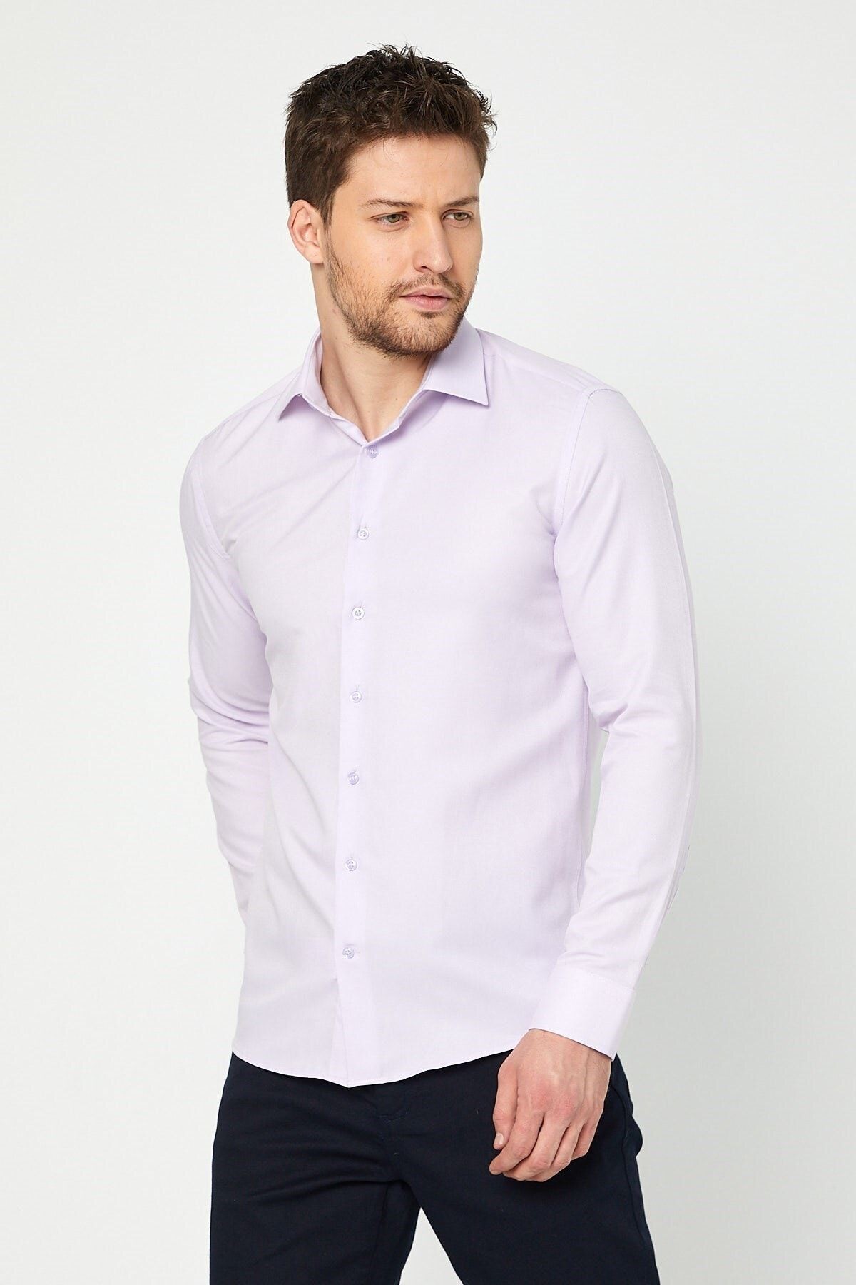 Lila Slim Fit Uzun Kol Gömlek