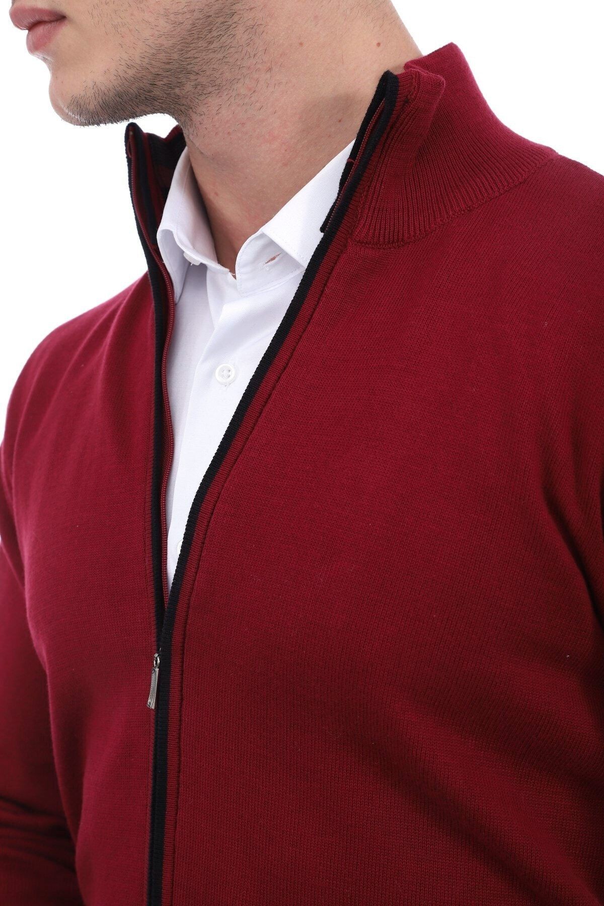 Bordo Slimfit Fermuarlı Hırka