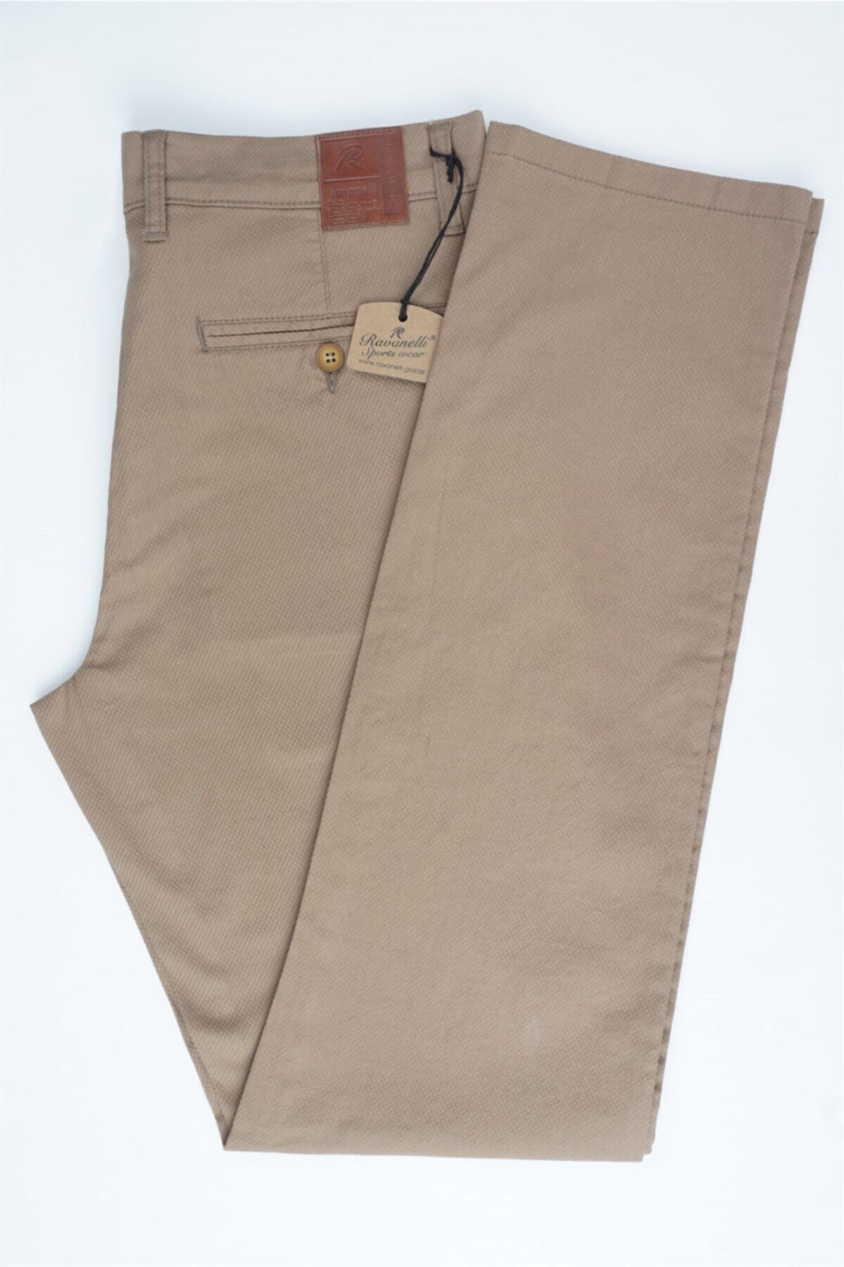 Erkek Bej Regular Fit Armürlü Pantolon