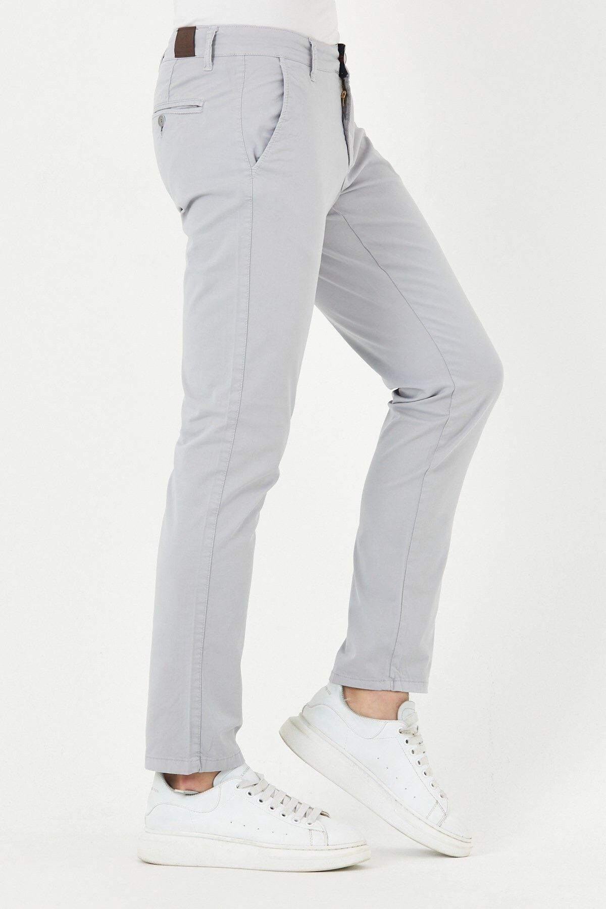 Gri Gabardin Chıno Yan Cepli Keten Regular Fit Pantolon