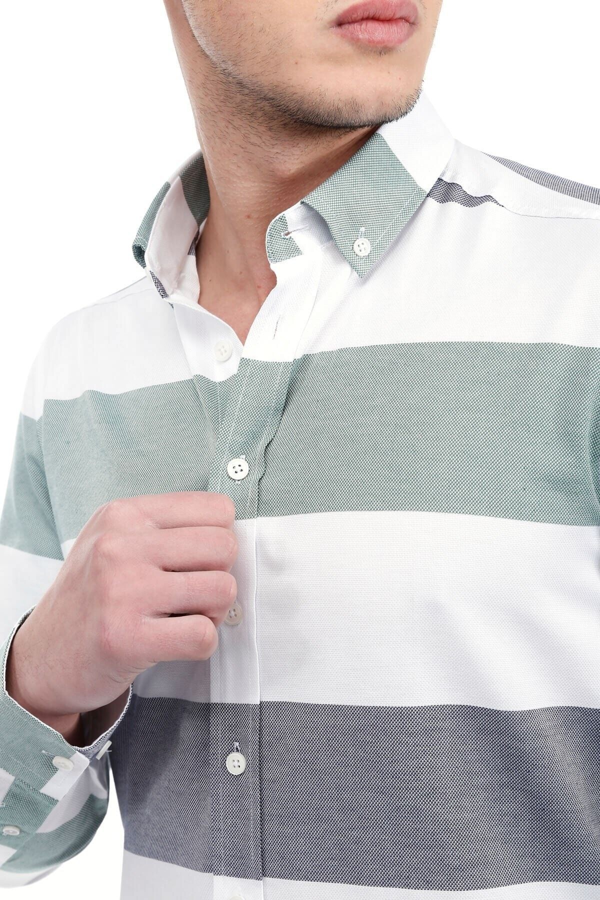Yeşil Beyaz Panolo Slim Fit Gömlek