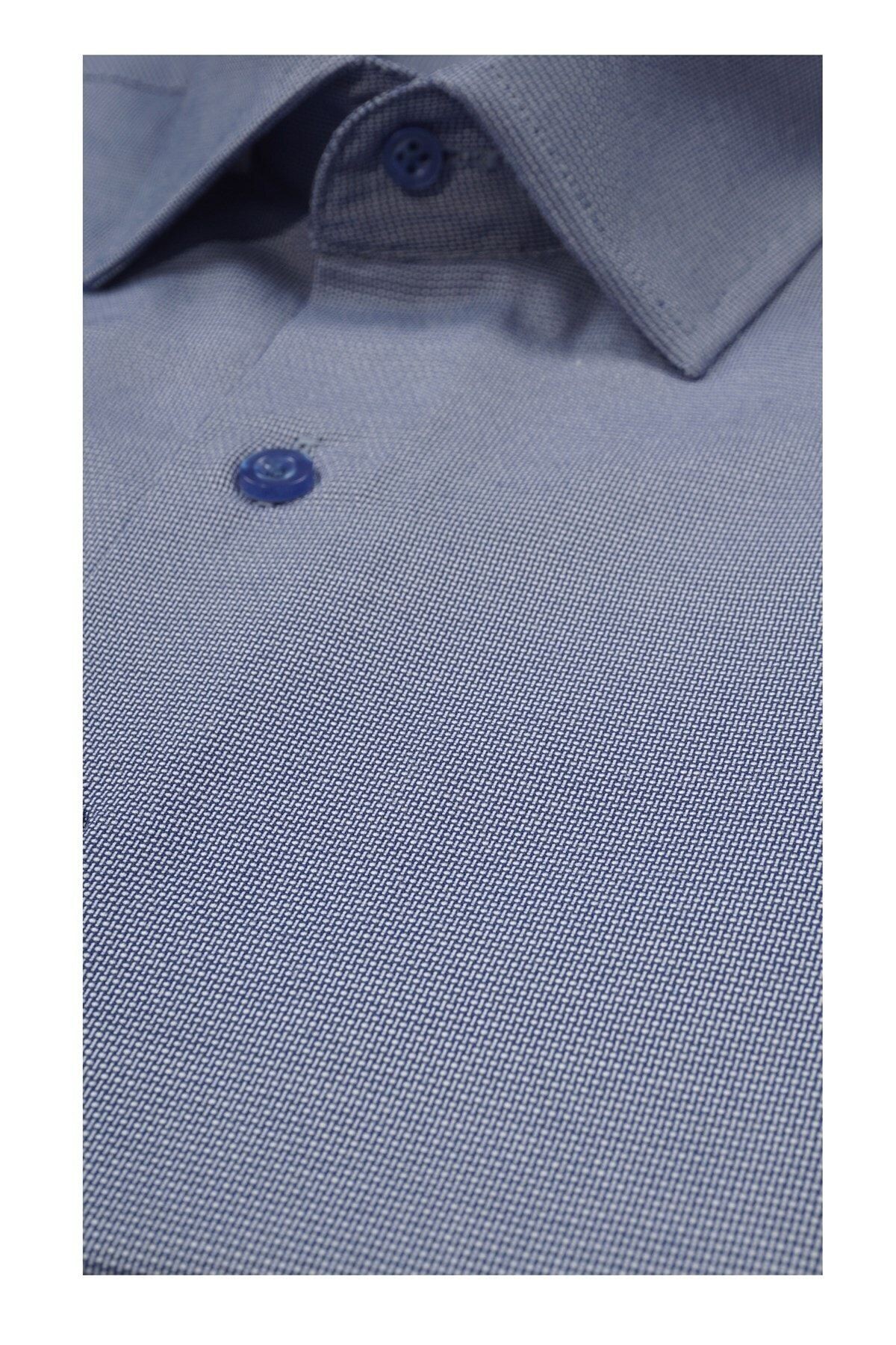 Erkek  Mavi Slim Fit Armürlü Gömlek