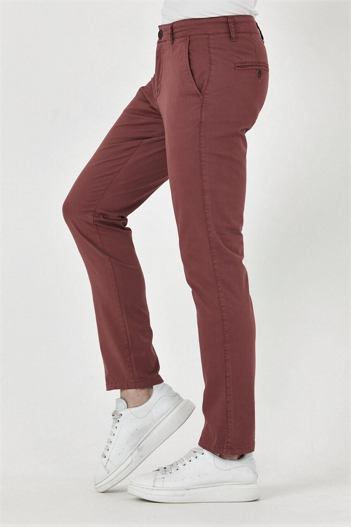 Gül Kurusu Gabardin Chıno Yan Cepli Keten Regular Fit Pantolon