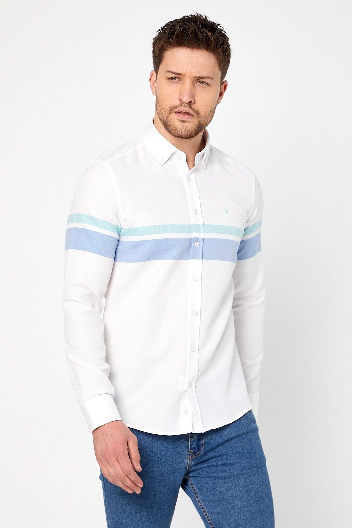 Mavi Panolo Beyaz Slim Fit Uzun Kol Gömlek
