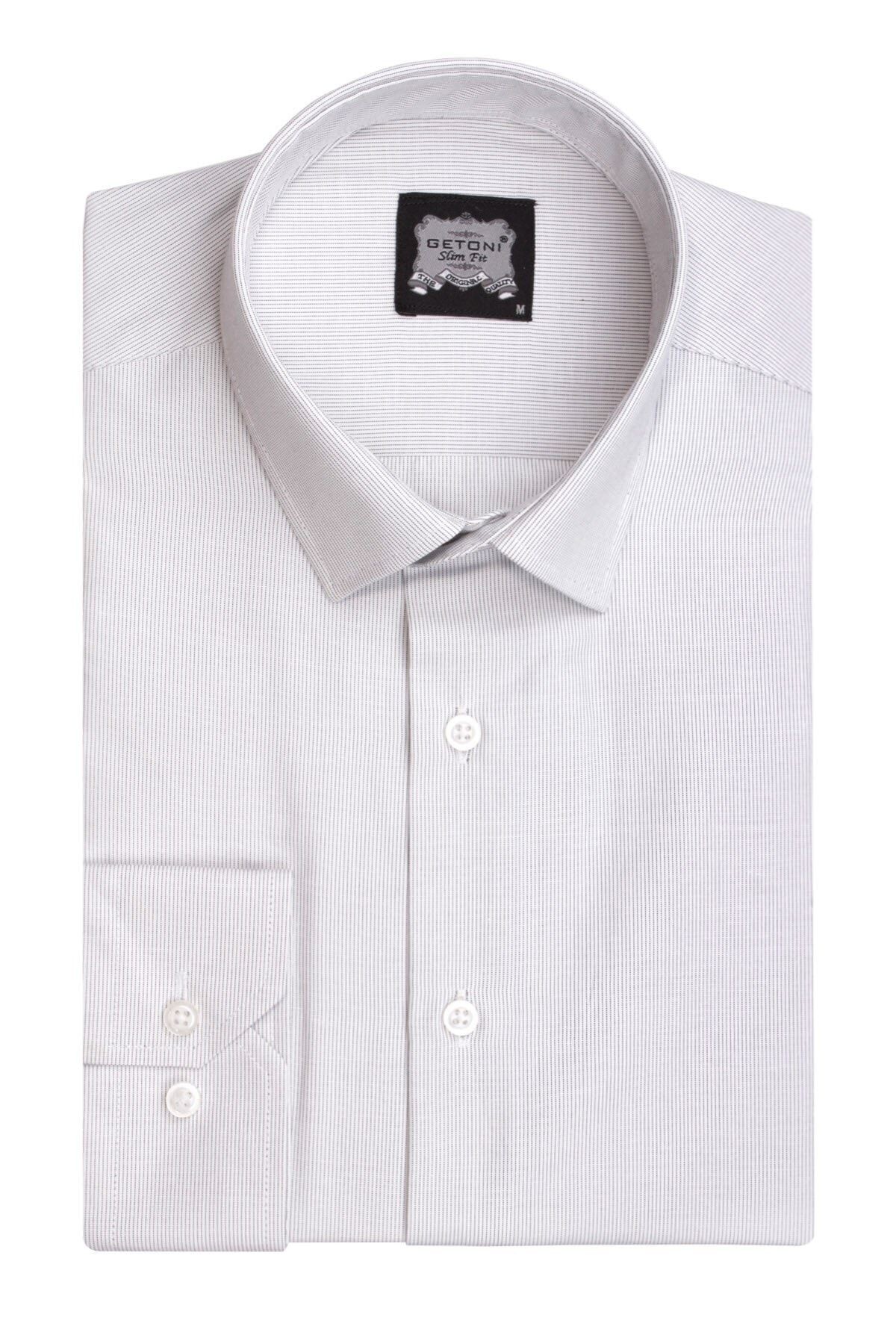 Erkek  Beyaz Slim Fit Armürlü Gömlek
