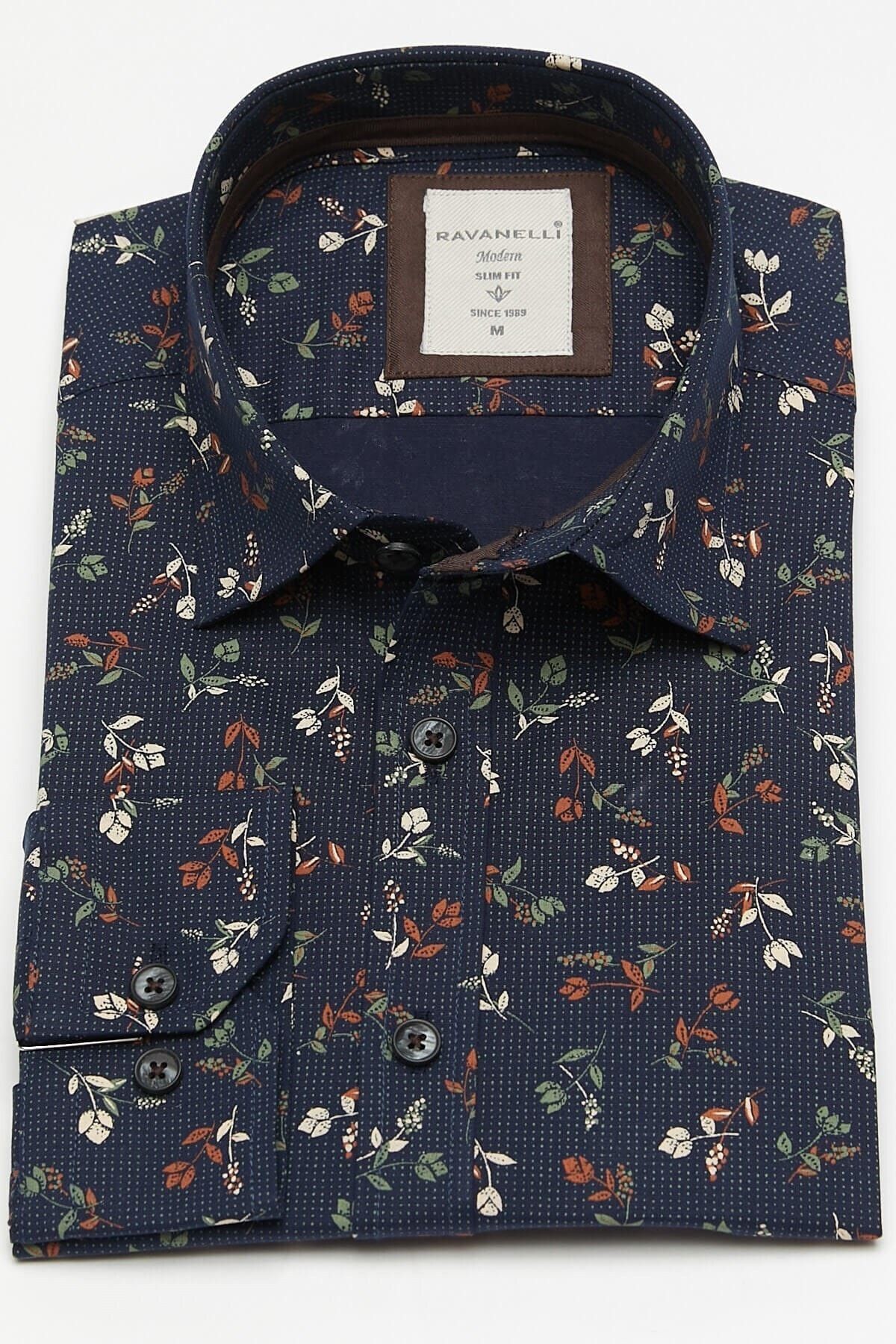 Baskılı Lacivert Slim Fit Uzun Kol Gömlek