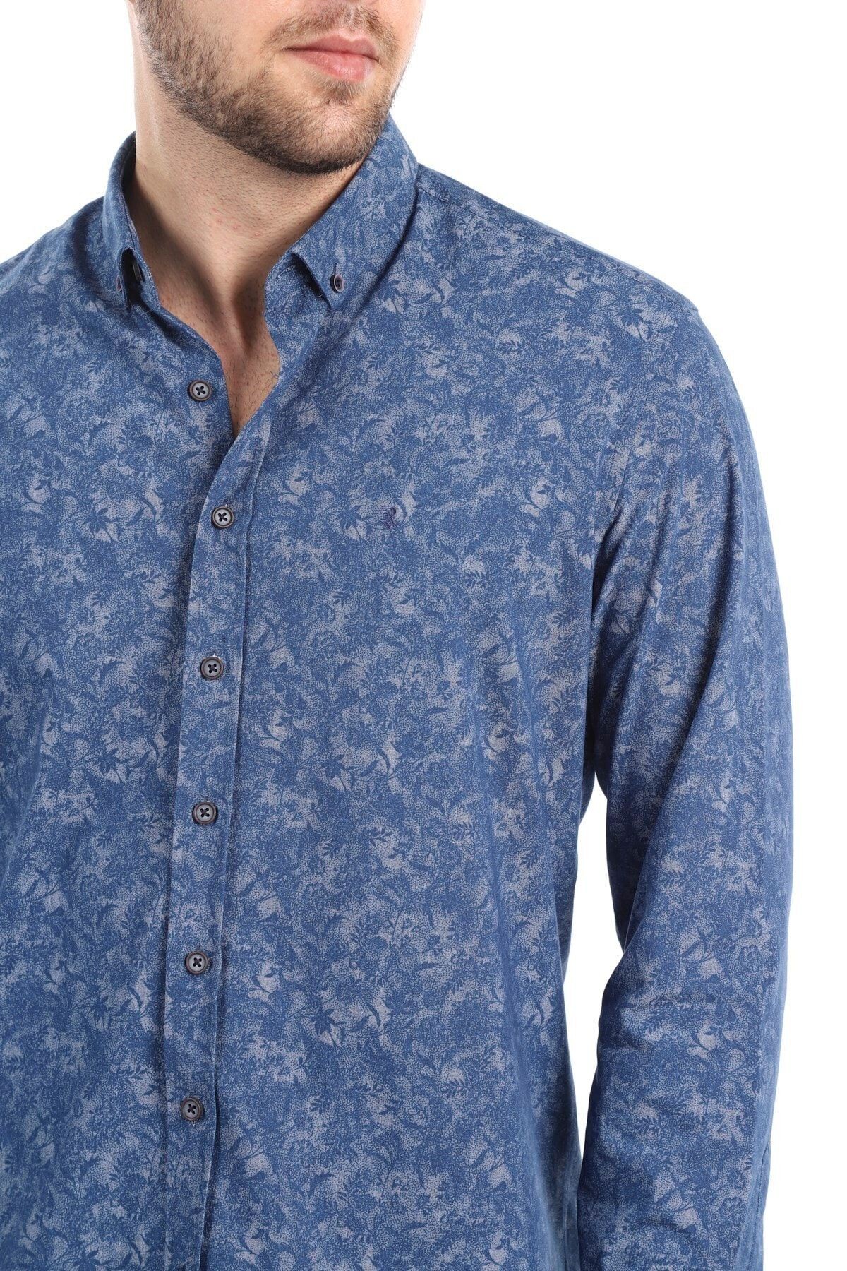 Baskılı Lacivert Slim Fit Gömlek