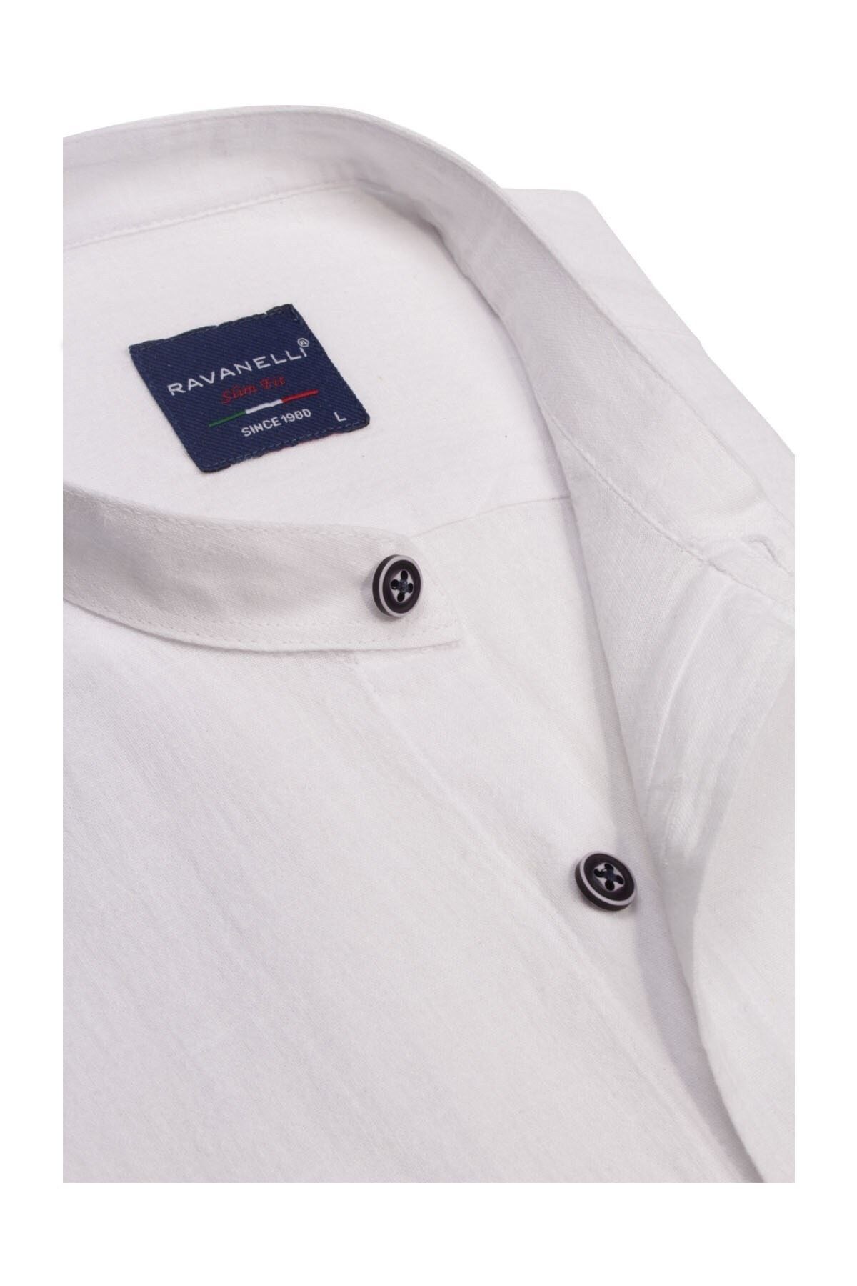 Erkek Beyaz Slim Fit Keten Apoletli Gömlek