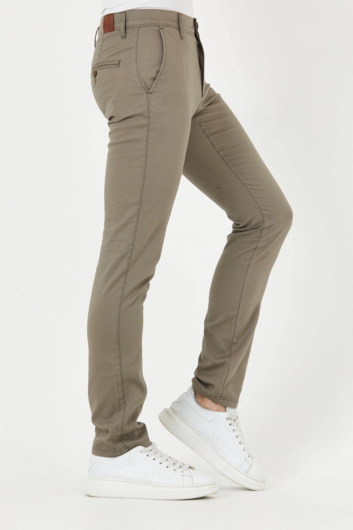 Camel Chıno Yan Cepli Mikro Desen Keten Regular Fit Pantolon