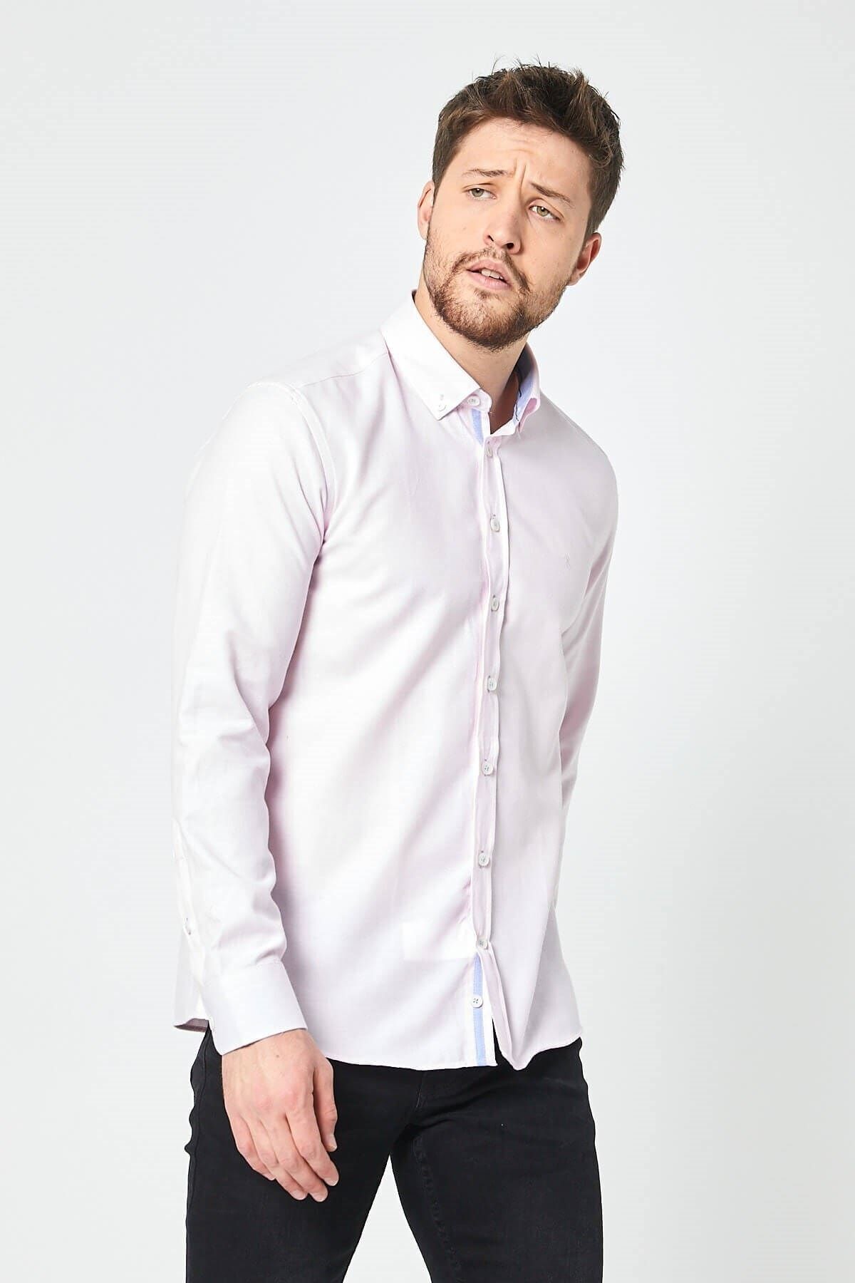Toz Pembe Slim Fit Uzun Kol Gömlek