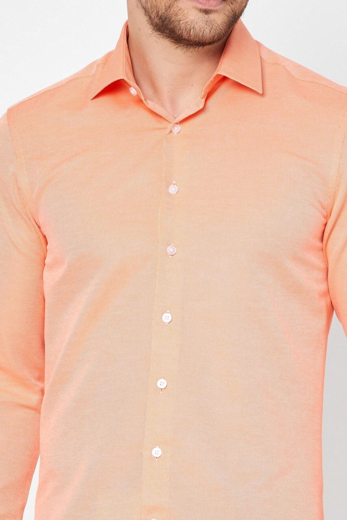Turuncu Slim Fit Uzun Kol Gömlek