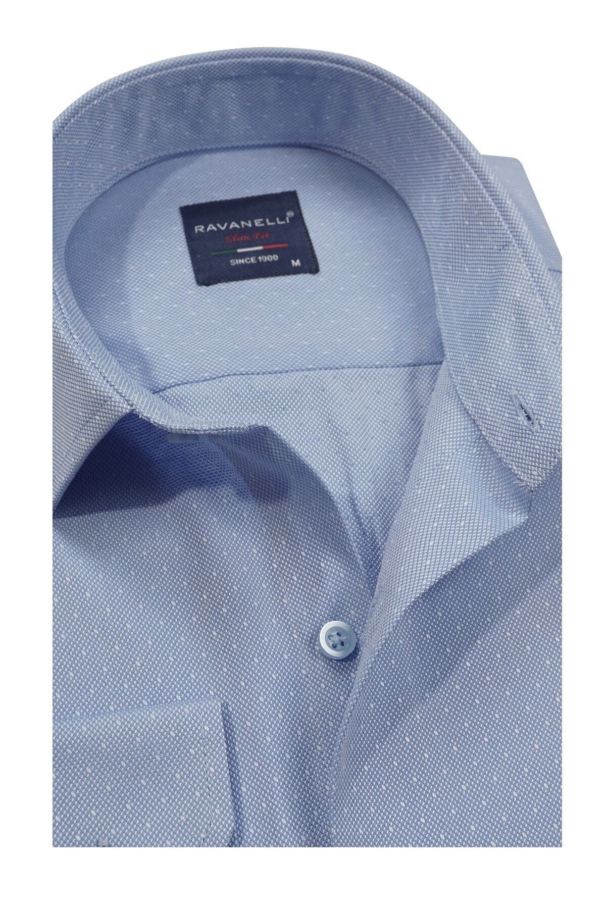 Erkek Mavi Slim Fit Armürlü Gömlek