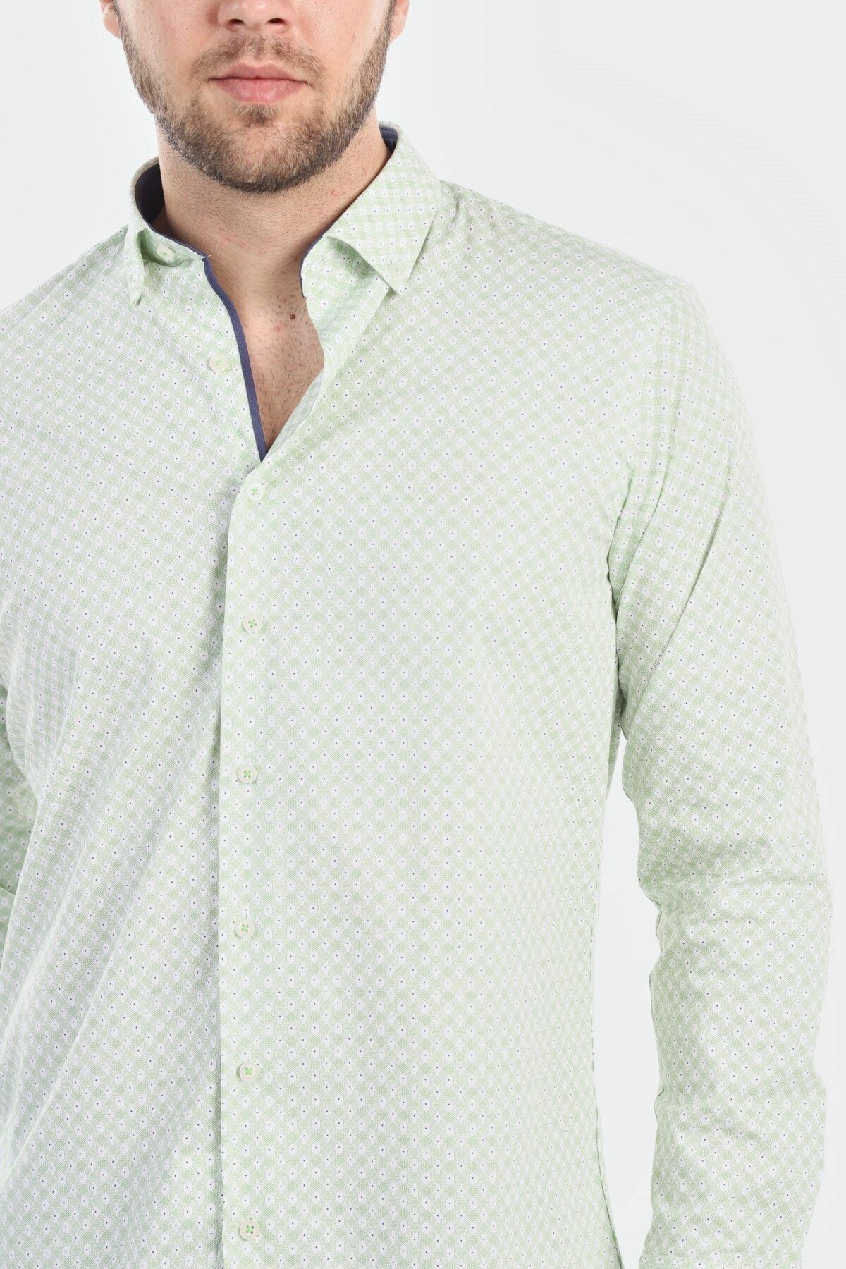 Baskılı Yeşil Slim Fit Gömlek