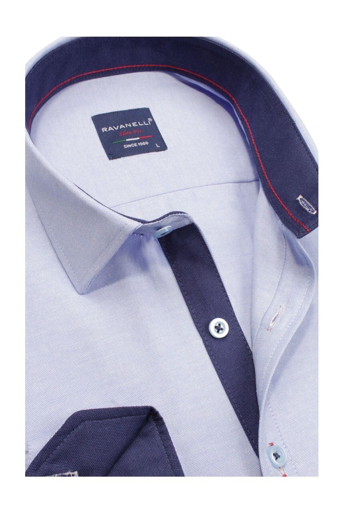 Erkek Mavi Slim Fit Şambre Uzun Kol Gömlek