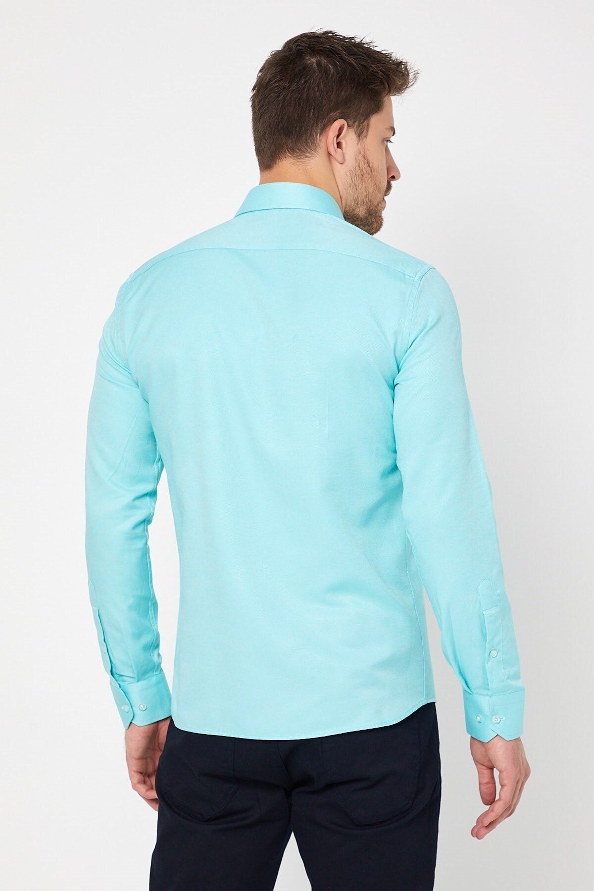 Turkuaz Slim Fit Uzun Kol Gömlek