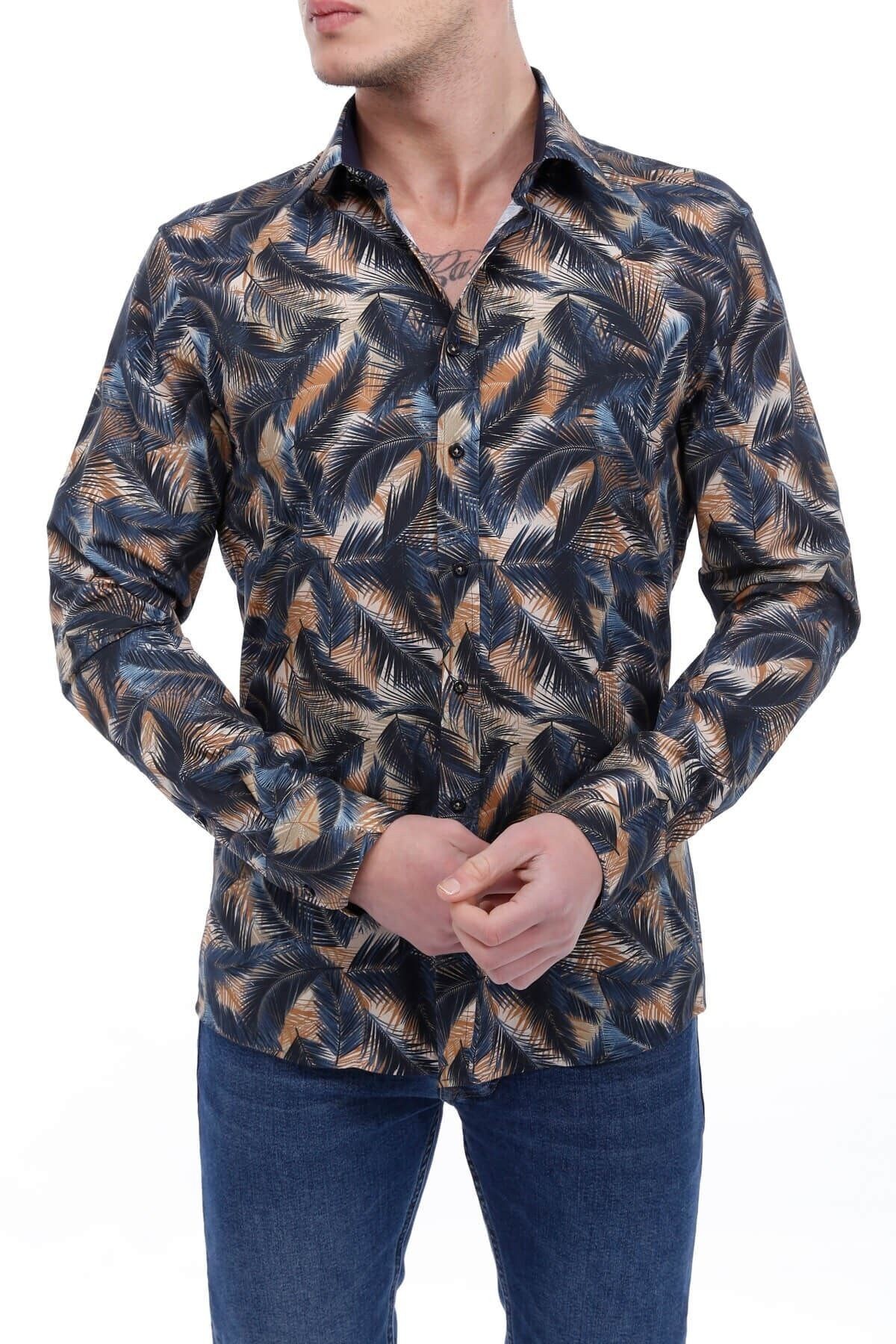 Baskılı Lacivert Slim Fit Gömlek