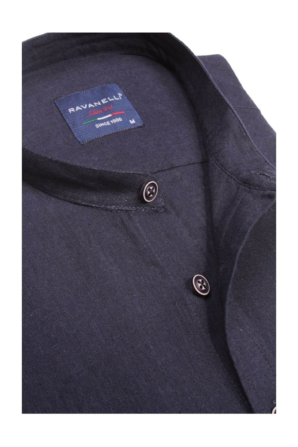 Slim Fit Keten Apoletli Erkek Gömlek