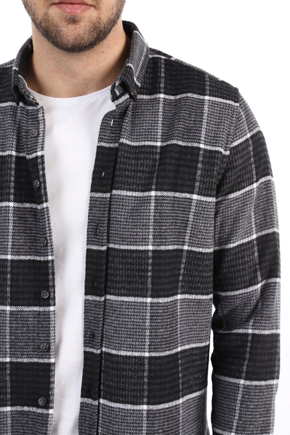 Siyah Slim Fit Oduncu Gömlek