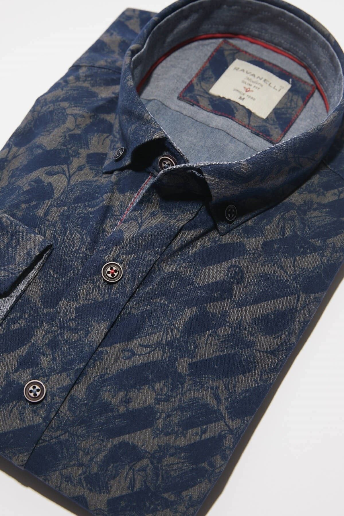 Baskılı Hardal Slim Fit Uzun Kol Gömlek