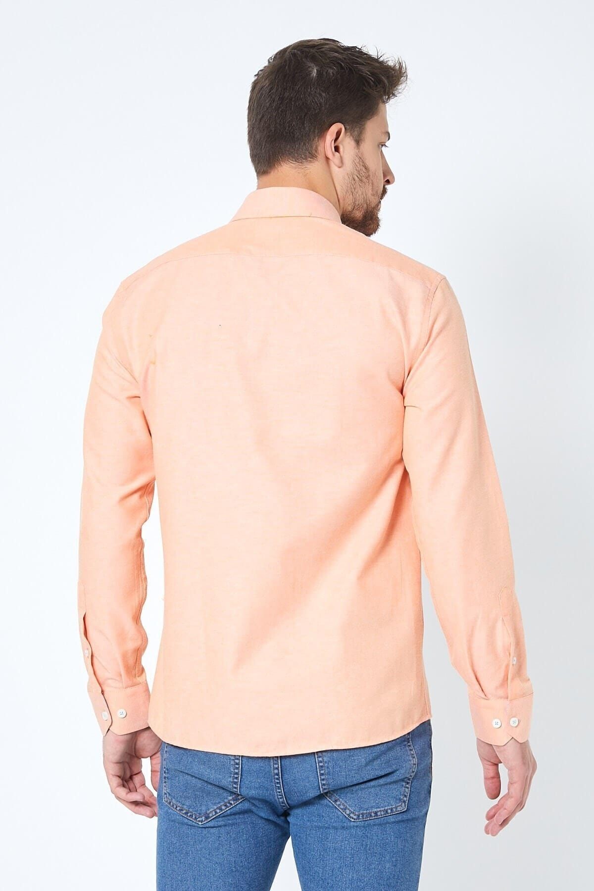 Turuncu Slim Fit Uzun Kol Gömlek