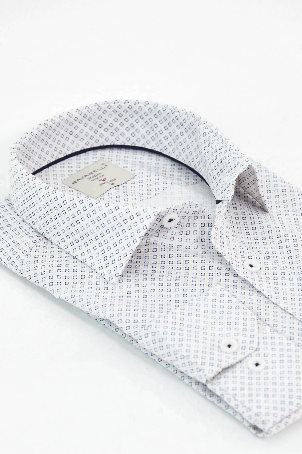 Beyaz Baskılı Slim Fit Uzun Kol Gömlek