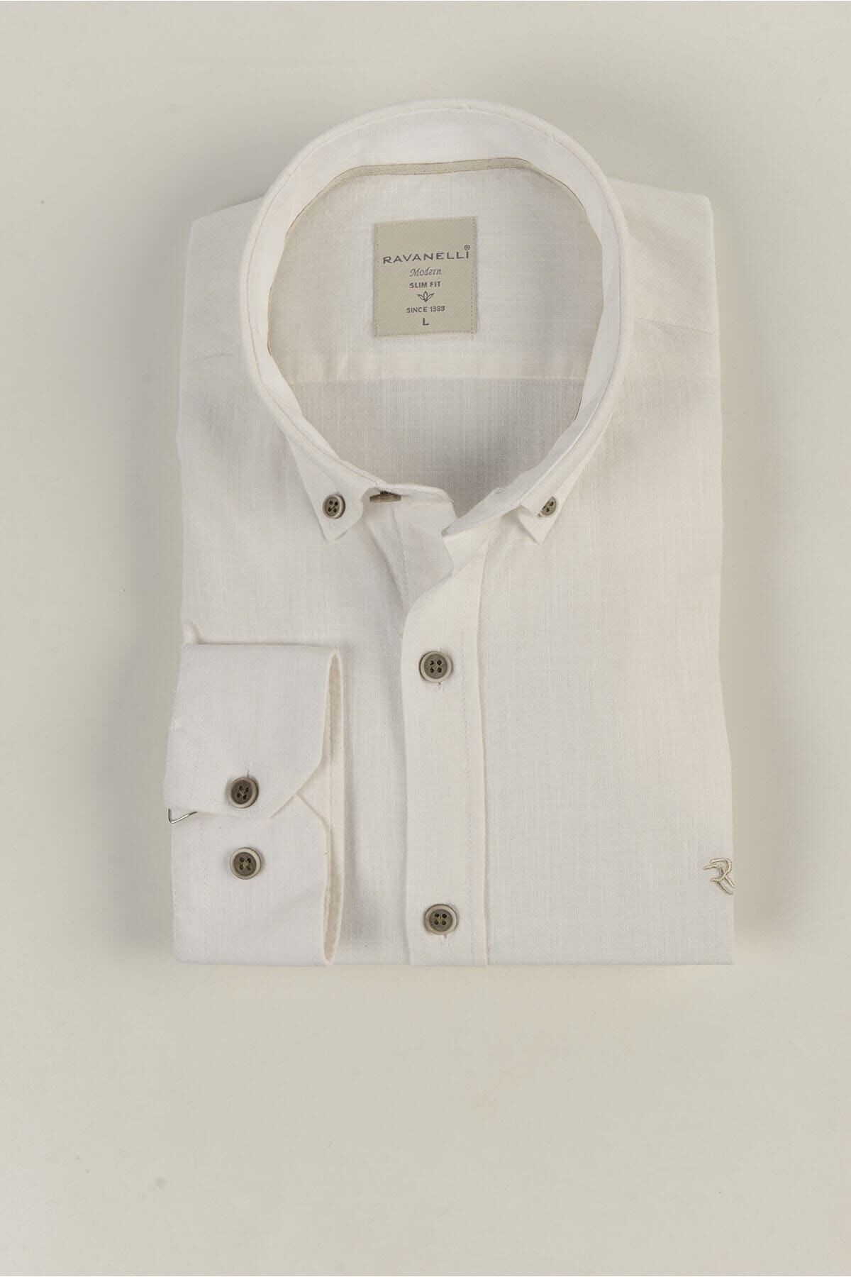 Keten Kırık Beyaz Slim Fit Uzun Kol Gömlek